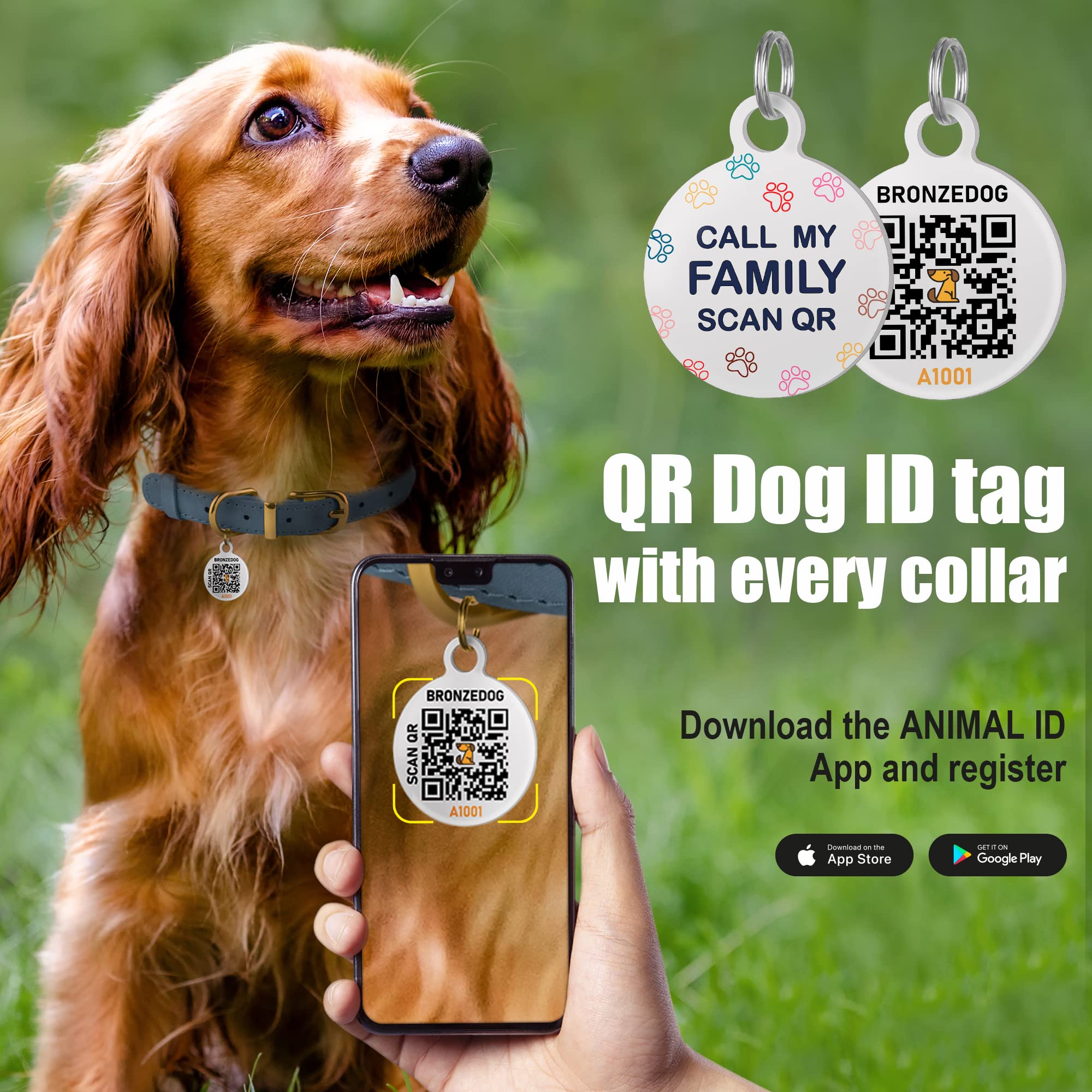 BRONZEDOG Rolled Leather Dog Collar with QR ID Tag Adjustable Soft Round Collars for Small Medium Large Dogs Puppy Cat (12 - 14