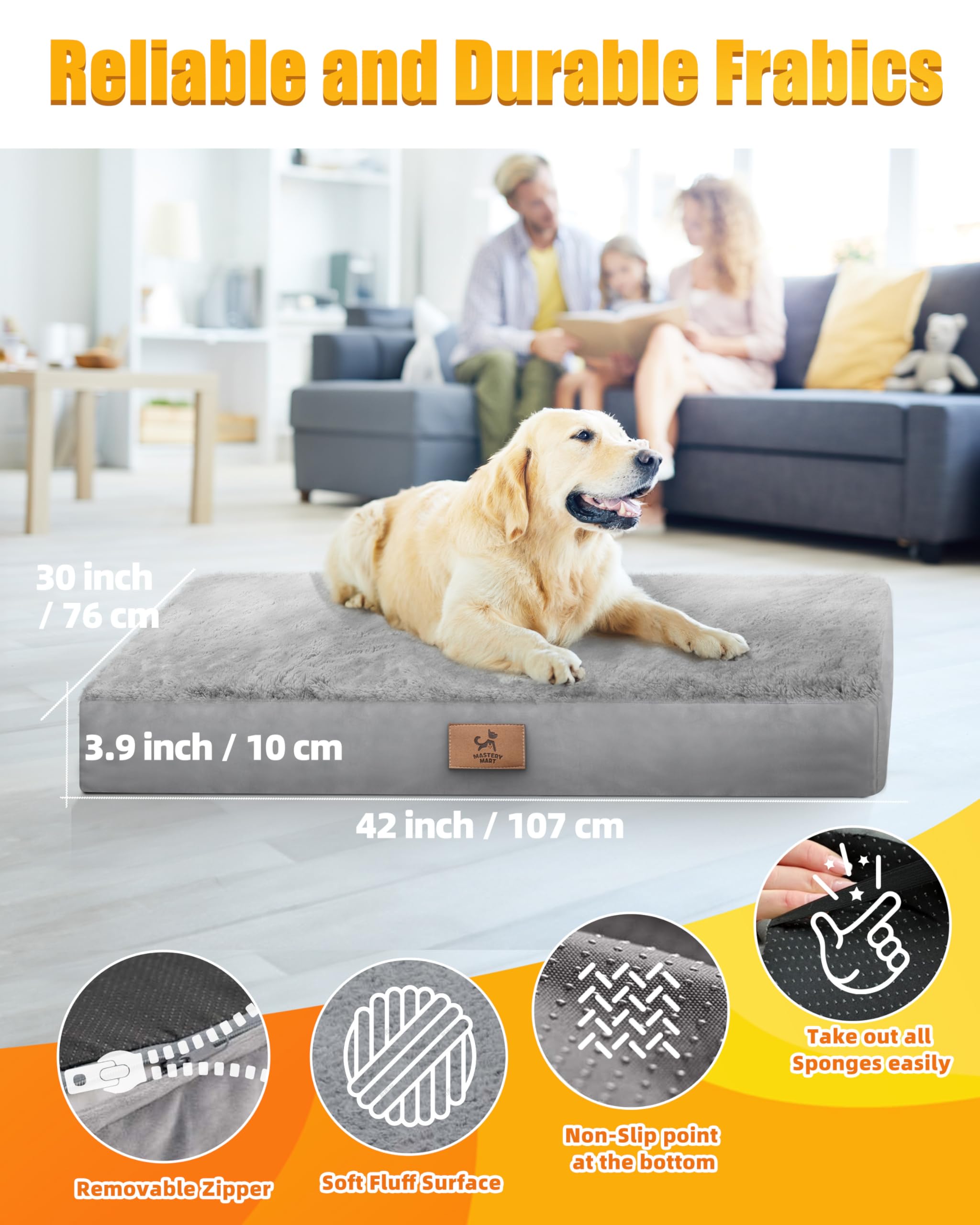 Sytopia Chew Proof Dog Beds For Large Dogs Orthopedic, 42 Inch Indestructible Dog Beds Pet Crate Pad, Washable Removable Cover A