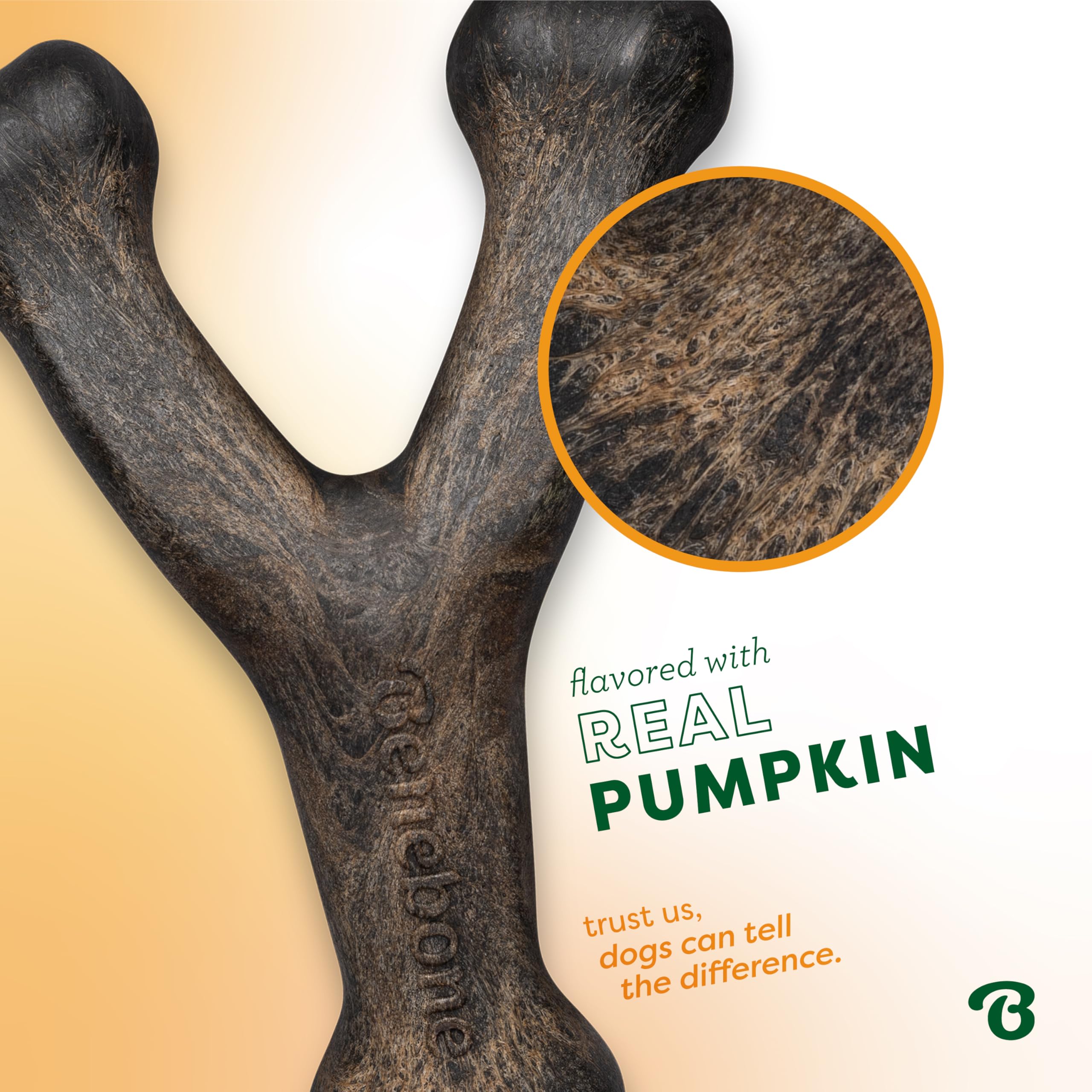 Benebone Pumpkin Spice Wishbone - Limited Edition Flavor, Durable Dog Chew Toy for Aggressive Chewers, Made in USA, Medium