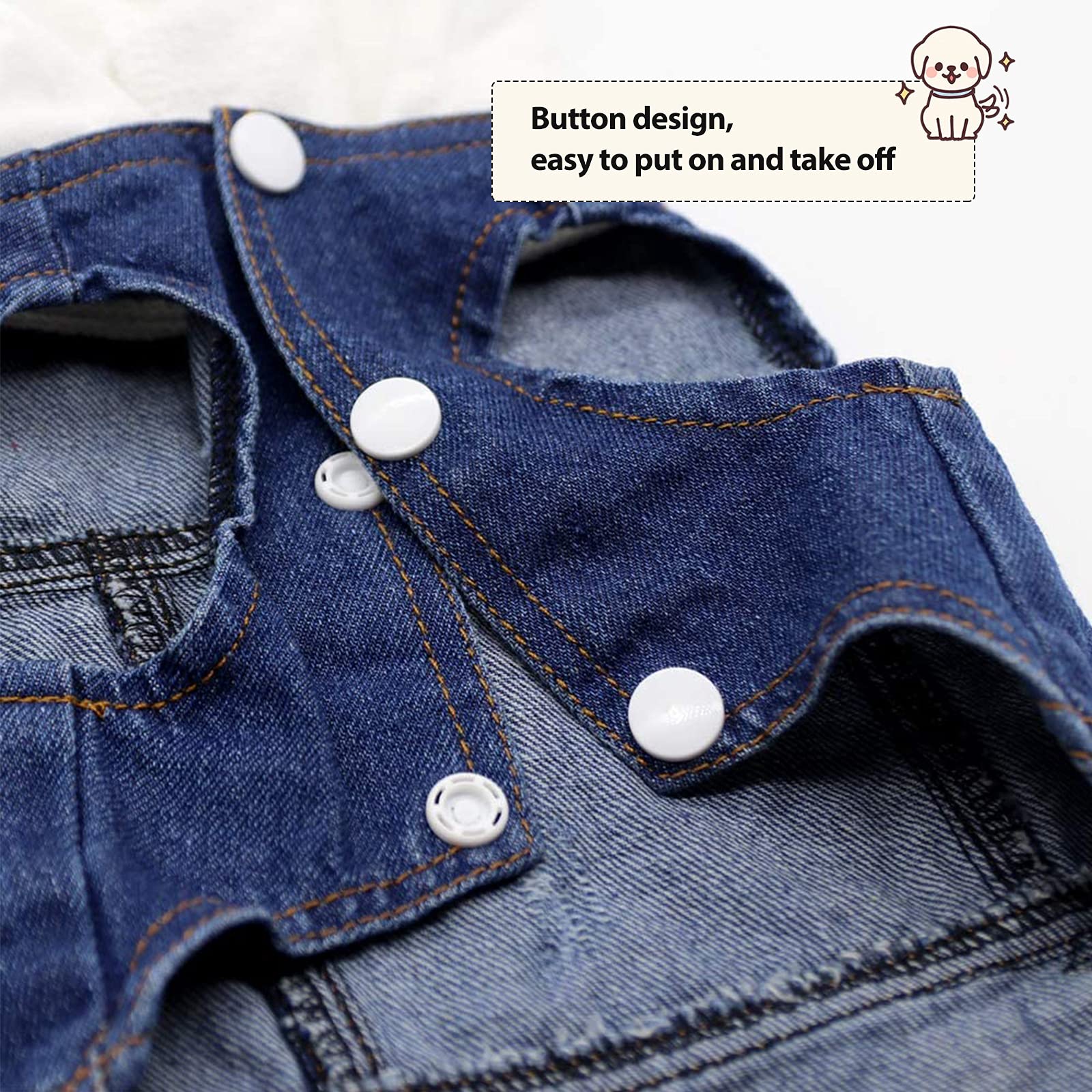 Sild Pet Clothes Dog Jeans Jacket Cool Blue Denim Coat Small Medium Dogs Lapel Vests Classic Hoodies Puppy Blue Vintage Washed Clothes (White,S)