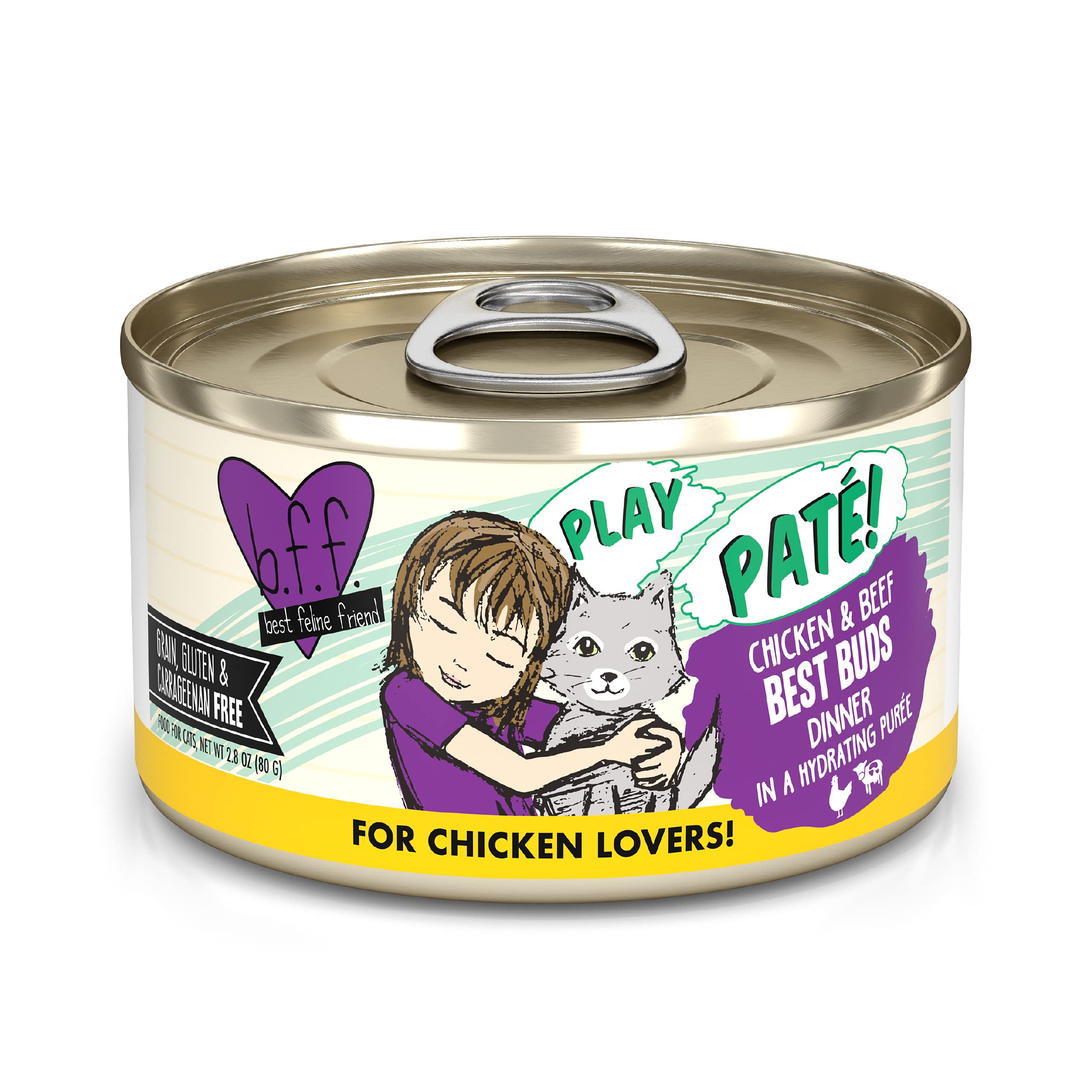 Weruva B.F.F. Play - Best Feline Friend Pat   Lovers, Aw Yeah!, Chicken & Beef Best Buds with Chicken & Beef, 2.8oz Can (Pack of