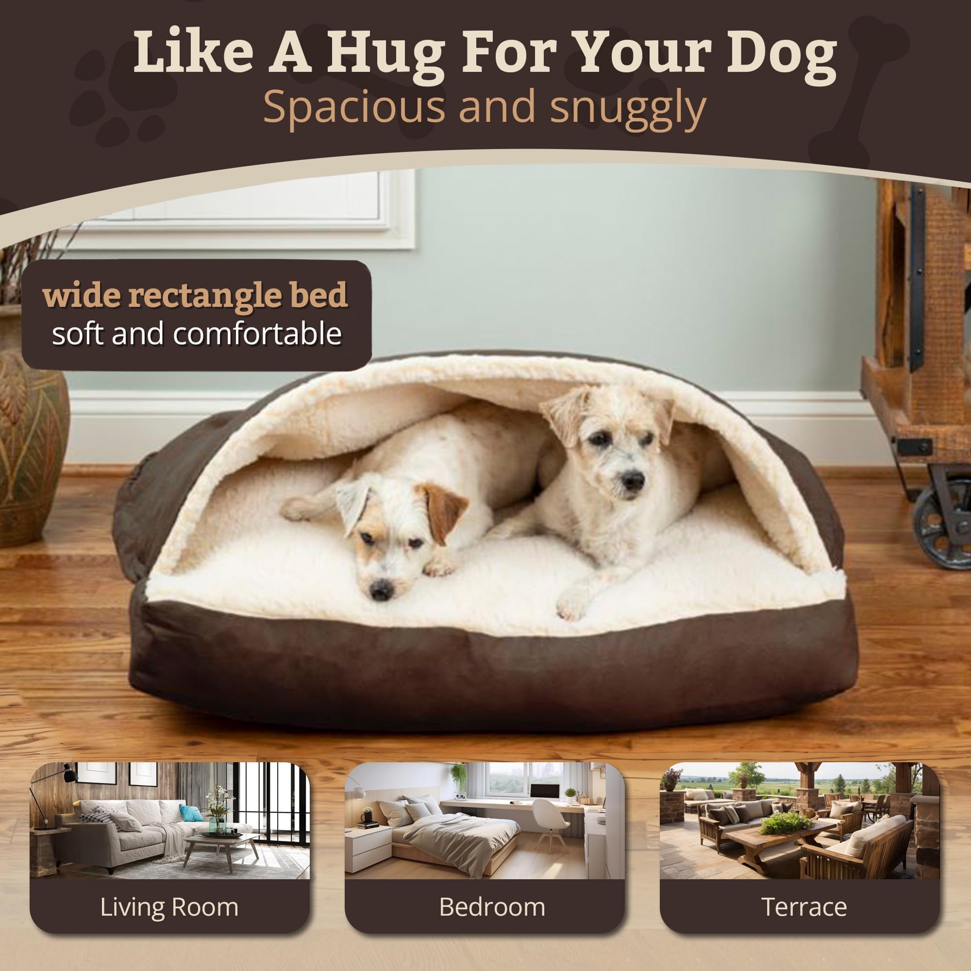 Snoozer Pet Products Luxury Rectangle Cozy Cave Dog Bed With Microsuede, Large, Hot Fudge