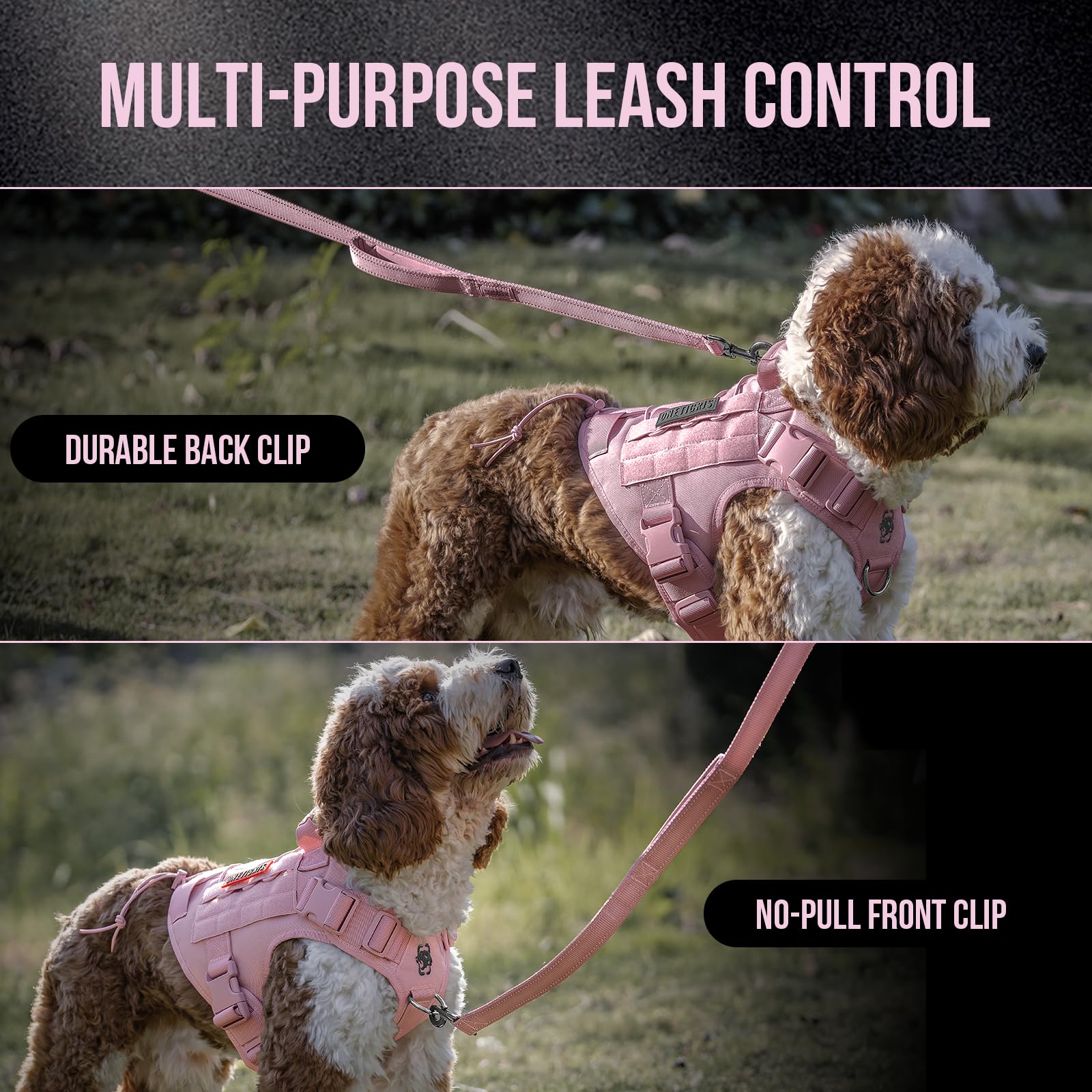 OneTigris Tactical Dog Harness Vest,No-Pull Service Dog Vest with Hook & Loop Panels,Adjustable Dog Vest Harness for Walking Hik