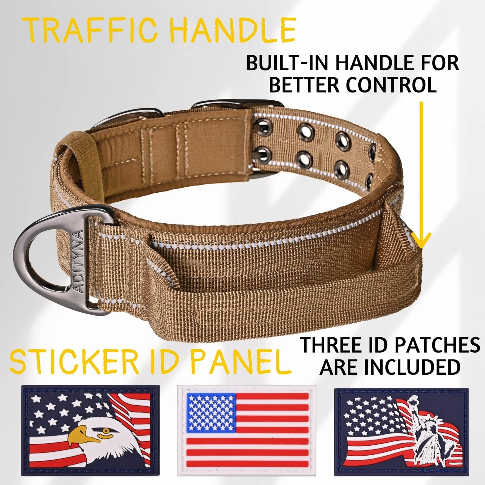 Adityna Heavy Duty Dog Collar For Large Dogs - Reflective Collar With Handle For Training, And Walking - Wide, Thick, Tactical, Soft Neoprene Padded