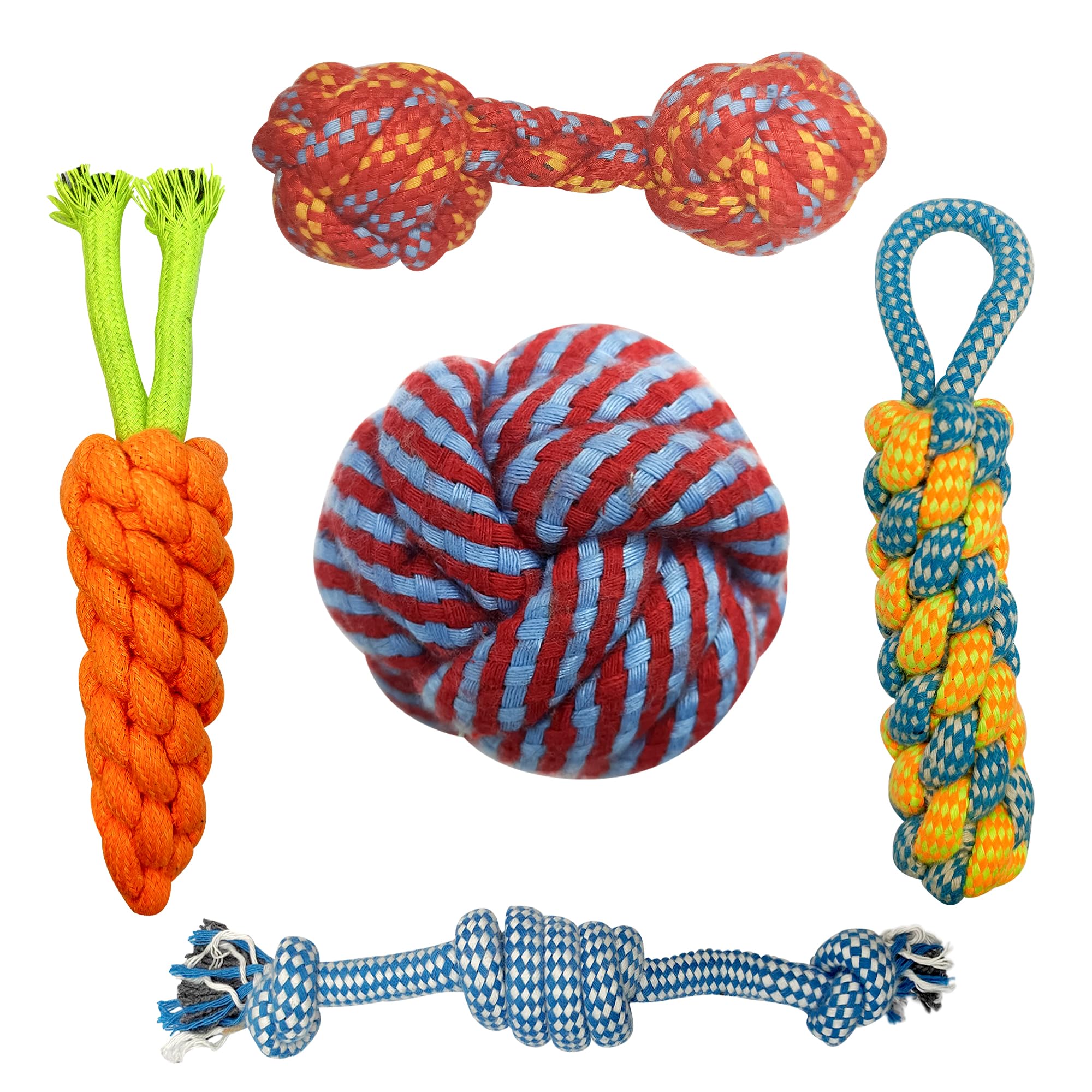 Pet World Dog Chew & Teething Combo Pack Of 5 | Rope & Cotton Play Items | Washable, Durable | MultiColour For Small & Medium D