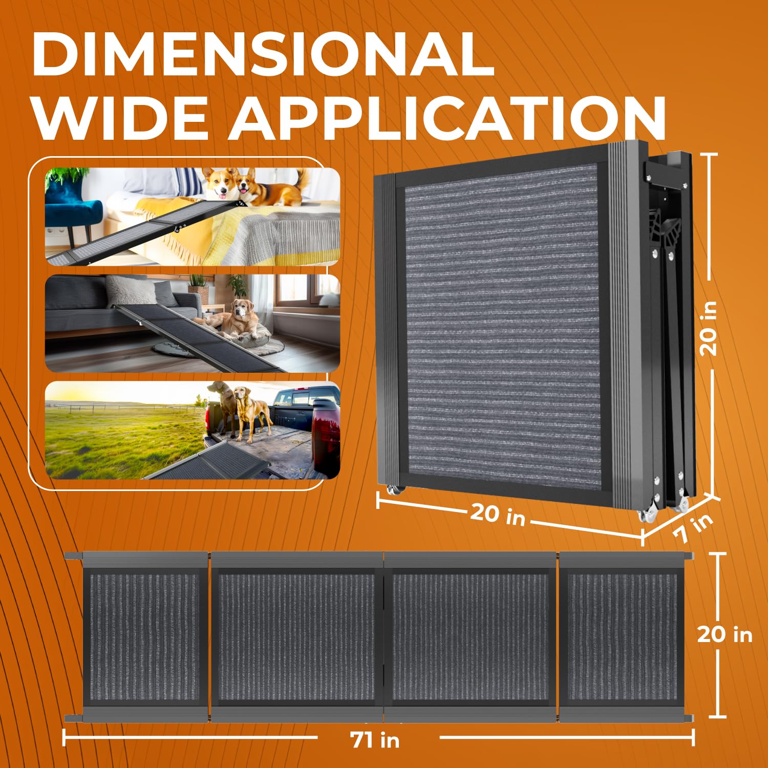 Dog Ramp For Car Large Dog,71 Extra Long & 20Extra Wide Portable Car Ramp For Dogs With Non-Slip Rug Surface Folding Pet Ram