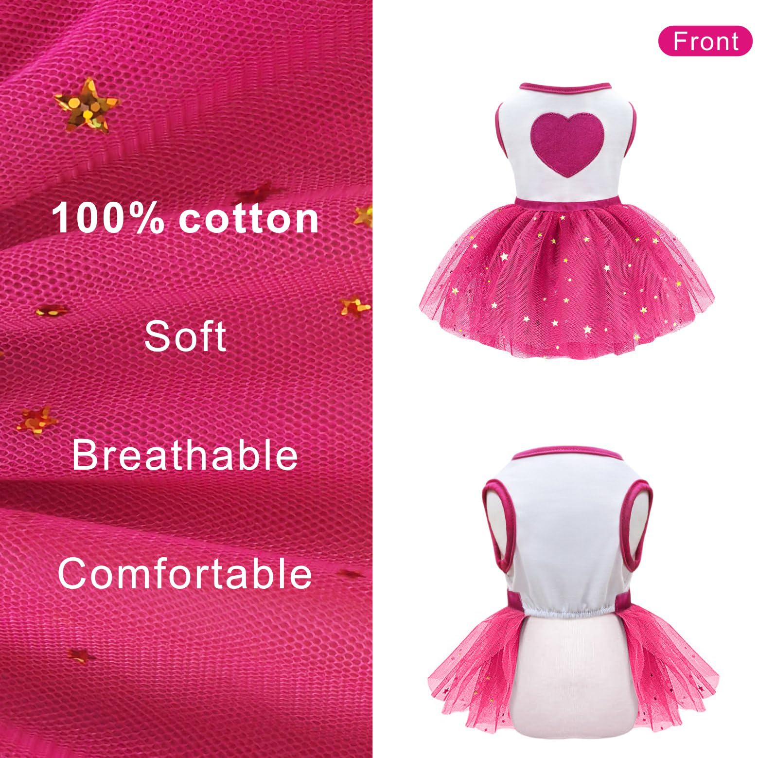 Idepet Spring Summer Pet Dog Cat Puppy Tutu Princess Dress Heart Printed Lace Dog Skirt Pet Apparel Dog Dress (Rose Red, Xxl)