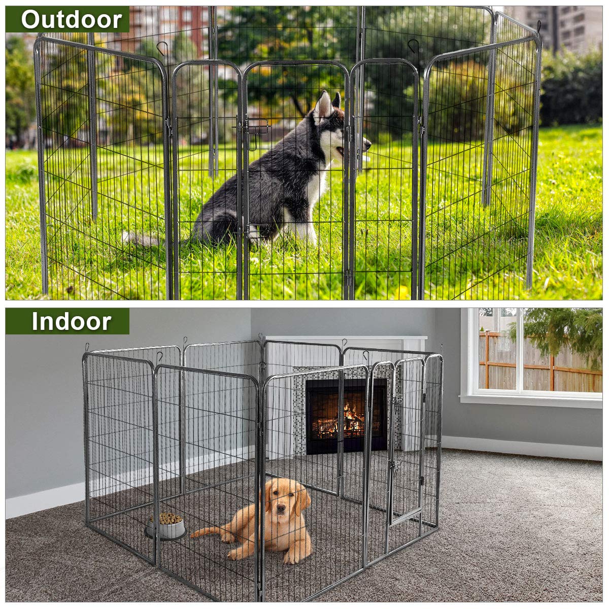 Giantex 40 Inch Dog Fence With Door, 16/8 Panels Dog Playpen For Outside Large Dogs, Portable Pet Playpen Fencing Enclosures, He