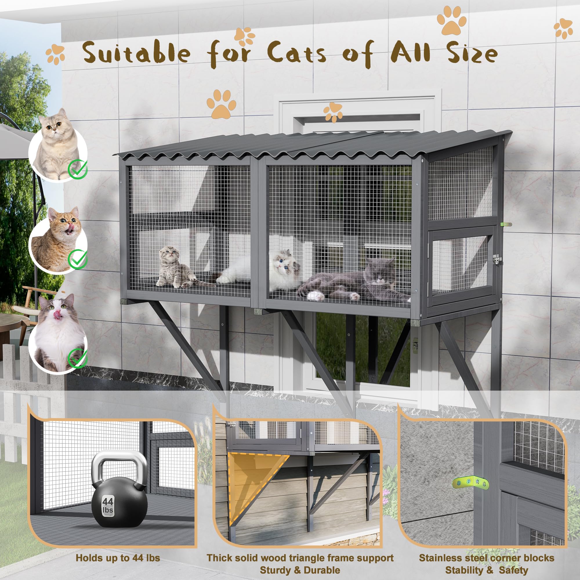 Dephet Cat Catio, Cat Window Perch For Large Cats - Catio Outdoor Cats Enclosure Windows, Patio Window Box Hommock For Sunbathin