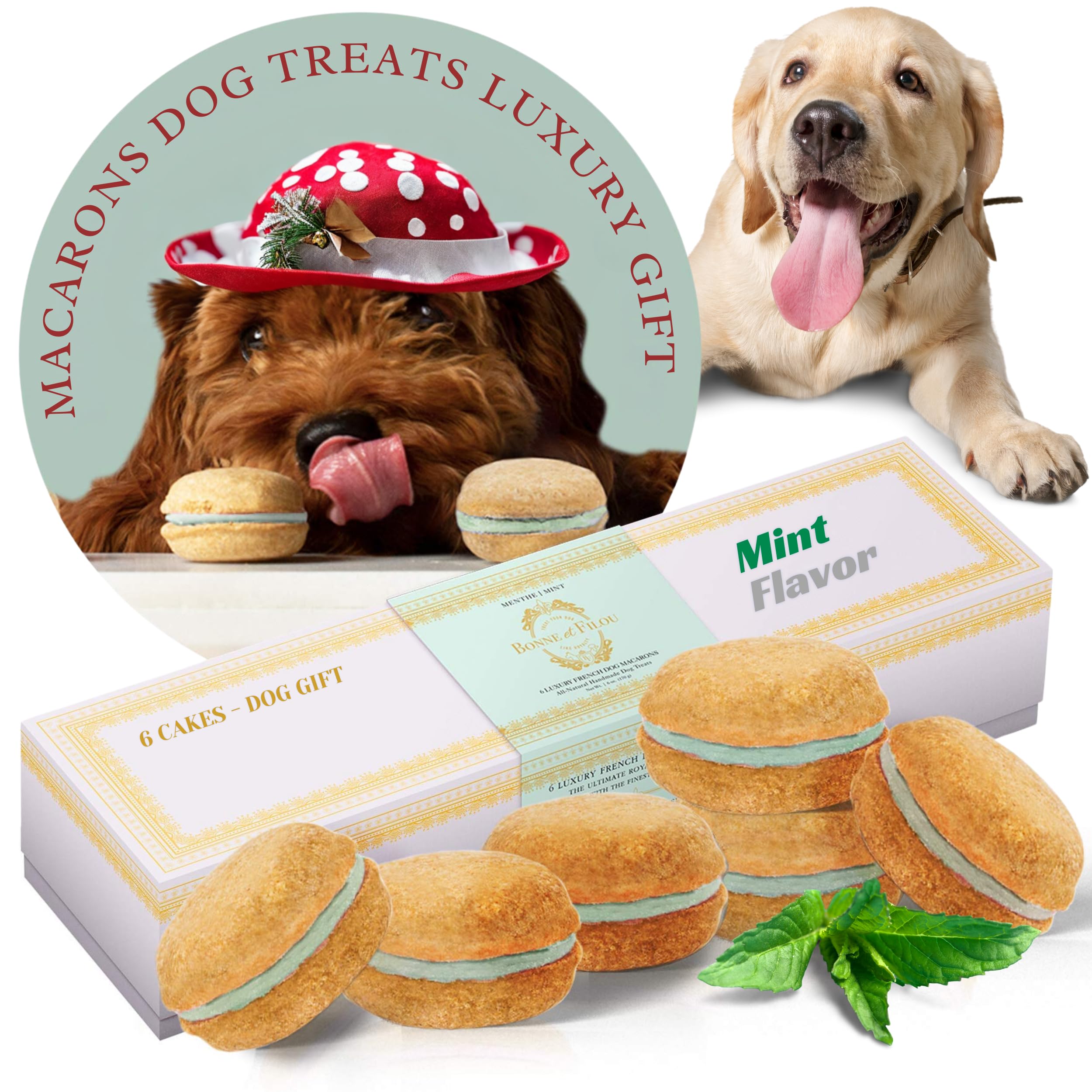 Bonne et Filou Dog Treats Mint Cupcakes, Dog Birthday Gift for Medium to Large Breed - Gourmet Macaron Cakes, Healthy & Deliciou