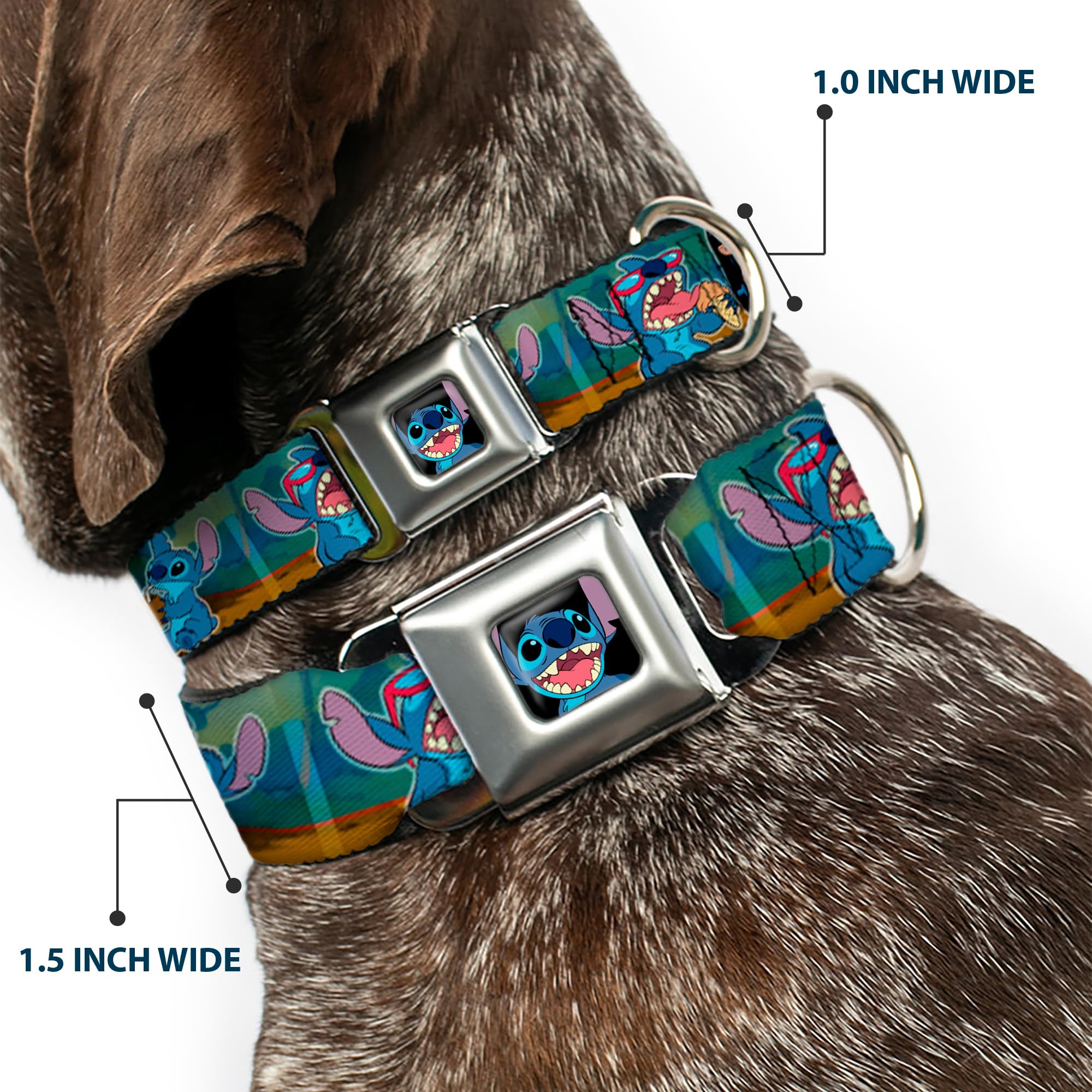 Buckle-Down Dog Collar Seatbelt Buckle Lilo Stitch 5 Scene Blocks, Multicolor, 1.5' Wide - Fits 18-32' Neck - Large (Dc-Wdy301