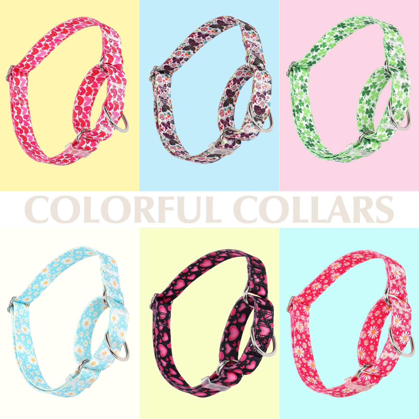 Pink Martingale Dog Collar For Medium Large Dogs, Heavy Duty Adjustable Collar With Heart Love Design, No Slip Collar For Girl O