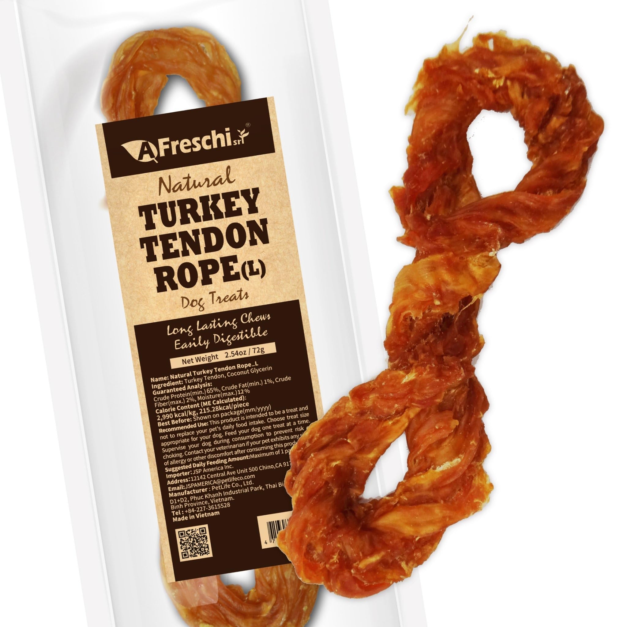 Afreschi Natural Turkey Tendon Rope (L) 1 Unit per Pack, Dog Treats for Signature Series, All Natural Human Grade Puppy Chew, Tu