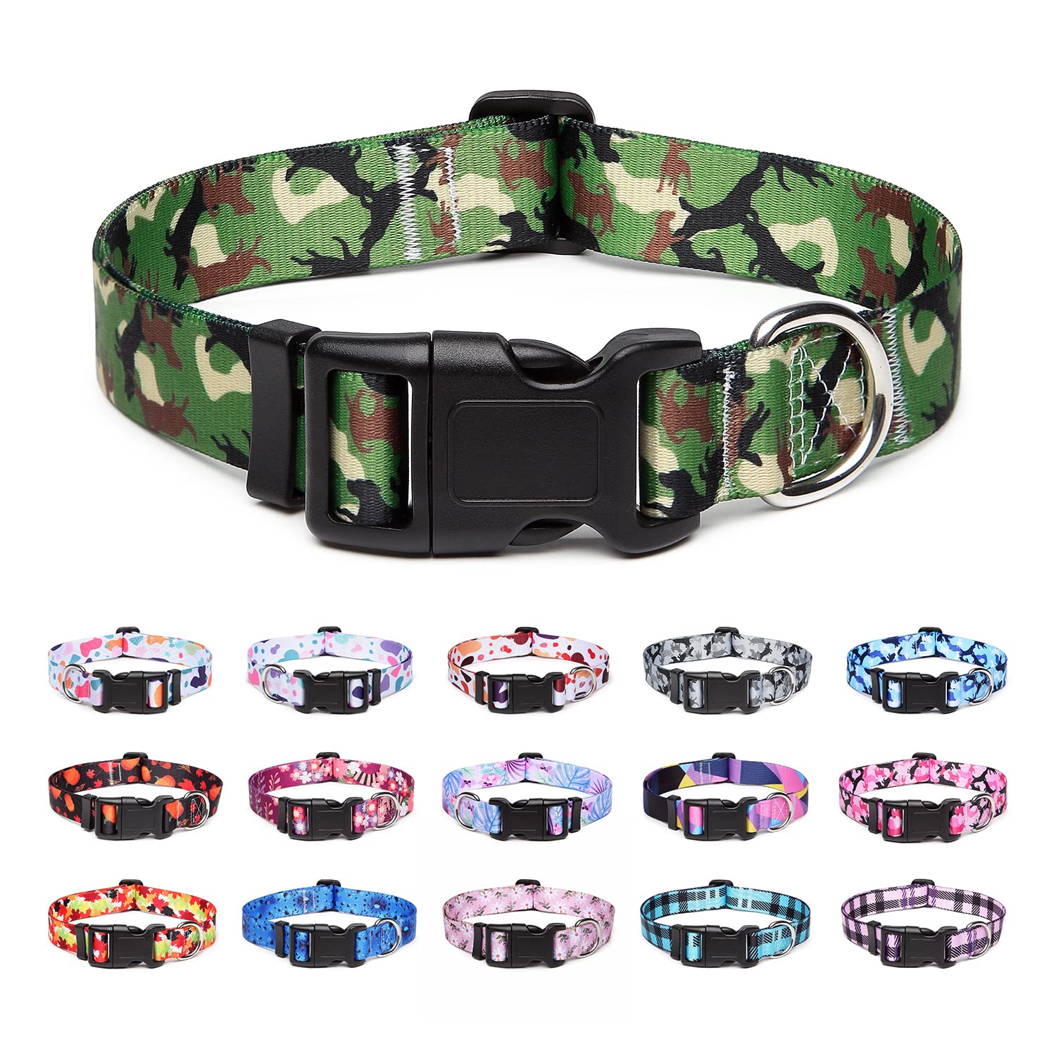 Suredoo Adjustable Dog Collar With Patterns, Ultra Comfy Soft Nylon Breathable Pet Collar For Small Medium Large Dogs (M, Dog Camouflage Green)