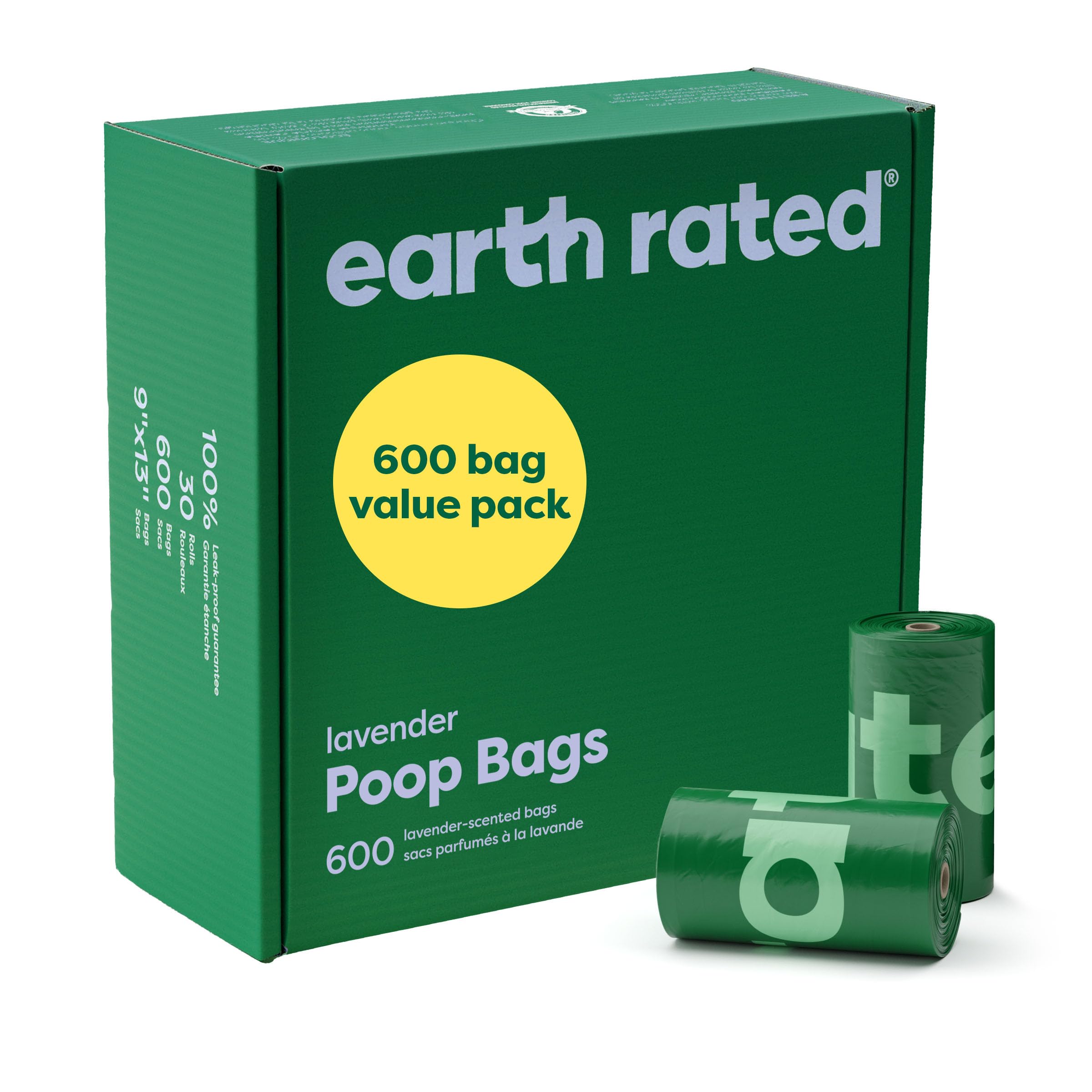 Earth Rated Dog Poop Bags Value Pack, Leak-Proof And Extra-Thick Pet Waste Bag For Big And Small Dogs, Refill Rolls, Lavender Scented, 600 Count