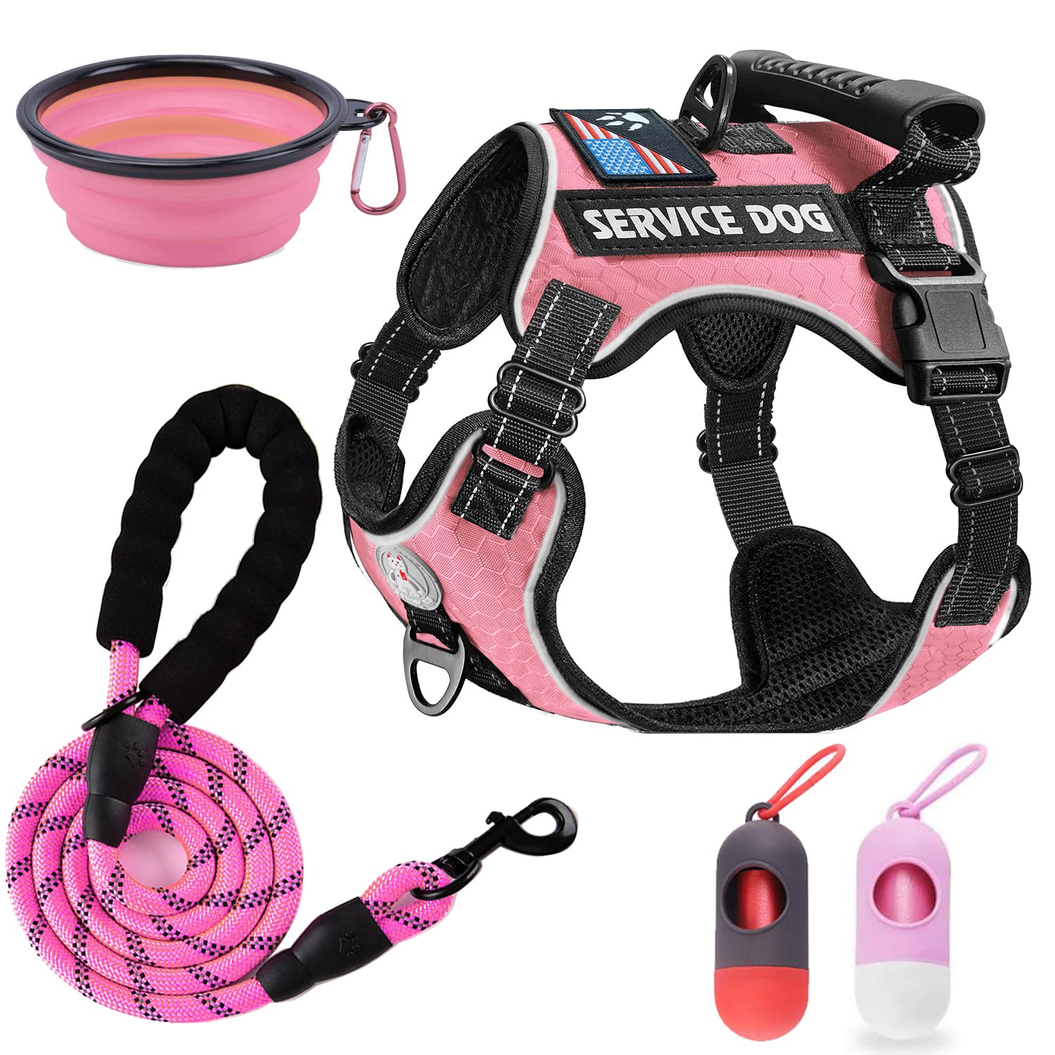 Cymiler Service Dog Vest,No-Pull Dog Harness And Leash Set,Adjustable Oxford Reflective Service Dog Vest Harness With Handle For Outdoor Walking Training,Easy Control For Small Medium Large Dogs