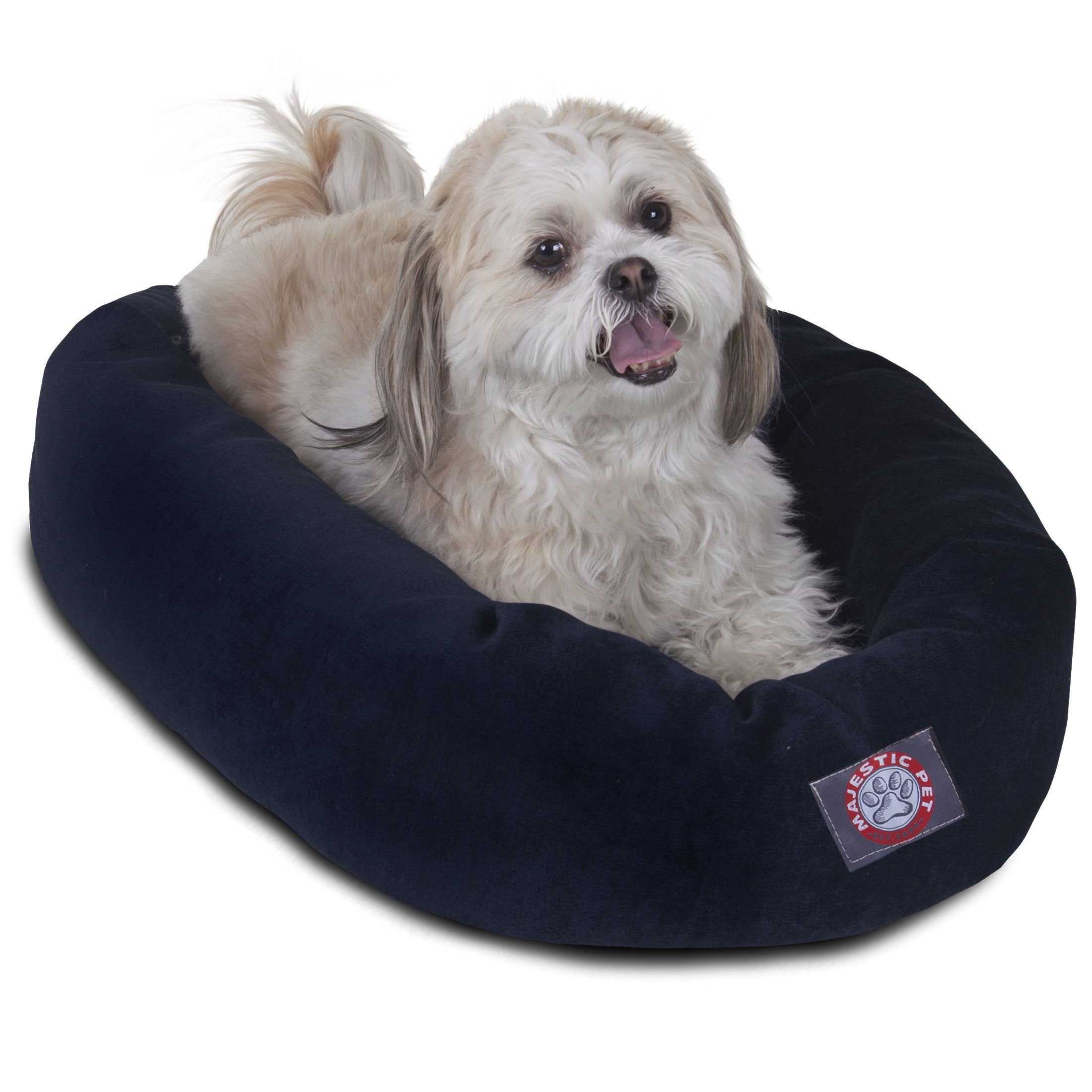 Majestic Pet 24 Inch Micro Velvet Calming Dog Bed Washable - Cozy Soft Round Dog Bed With Spine For Head Support - Fluffy Donut 