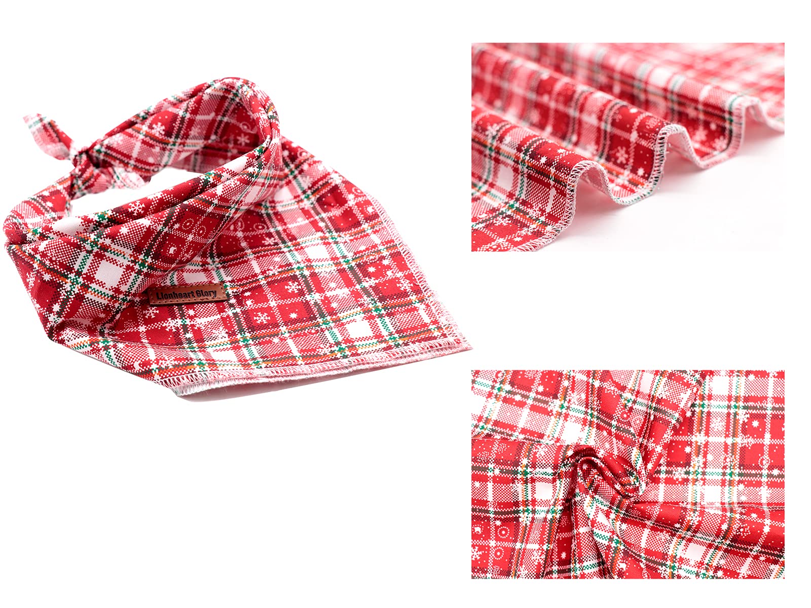 Lionheart Glory Dog Bandana 1 Pack Washable Soft Cotton Christmas Plaid Bibs Scarf, Adjustable Kerchief Square Dog Bandanas For