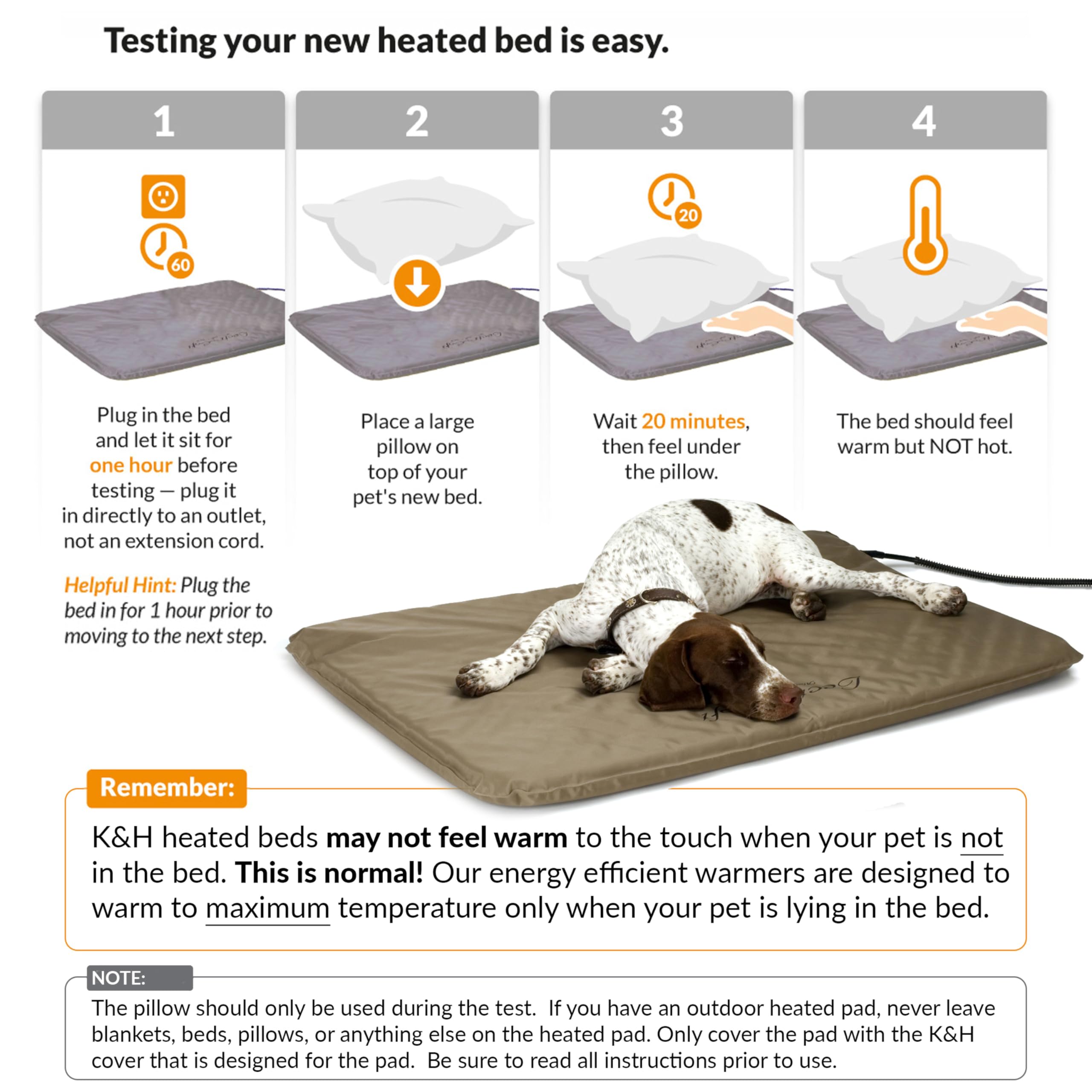 K&H Pet Products Lectro-Soft Outdoor Heated Dog And Cat Bed, Electric Thermostatically Controlled Orthopedic Pet Pad Tan Large 25 X 36 Inches