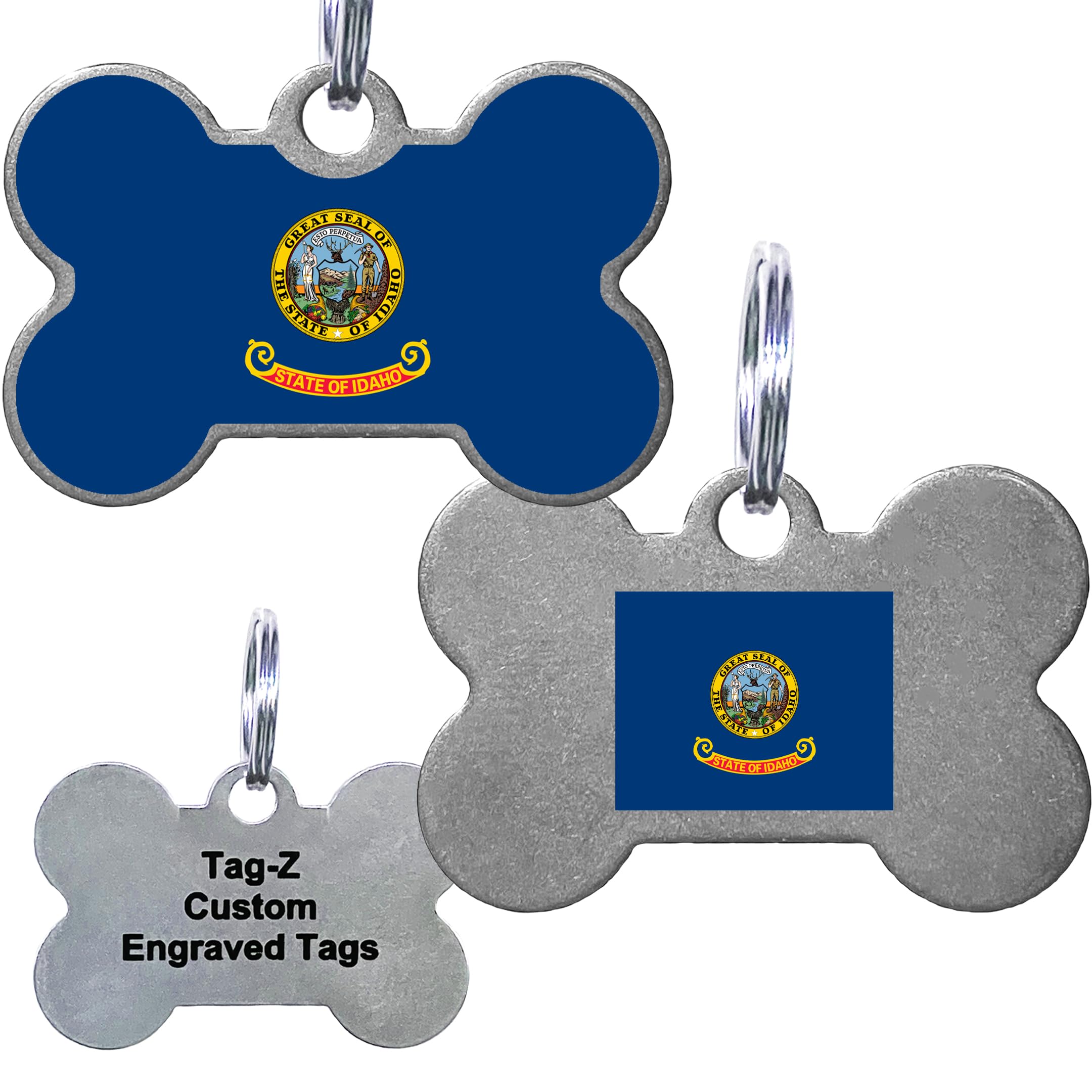Idaho Flag Pet Id Tags, Custom Printed And Laser Engraved Bone