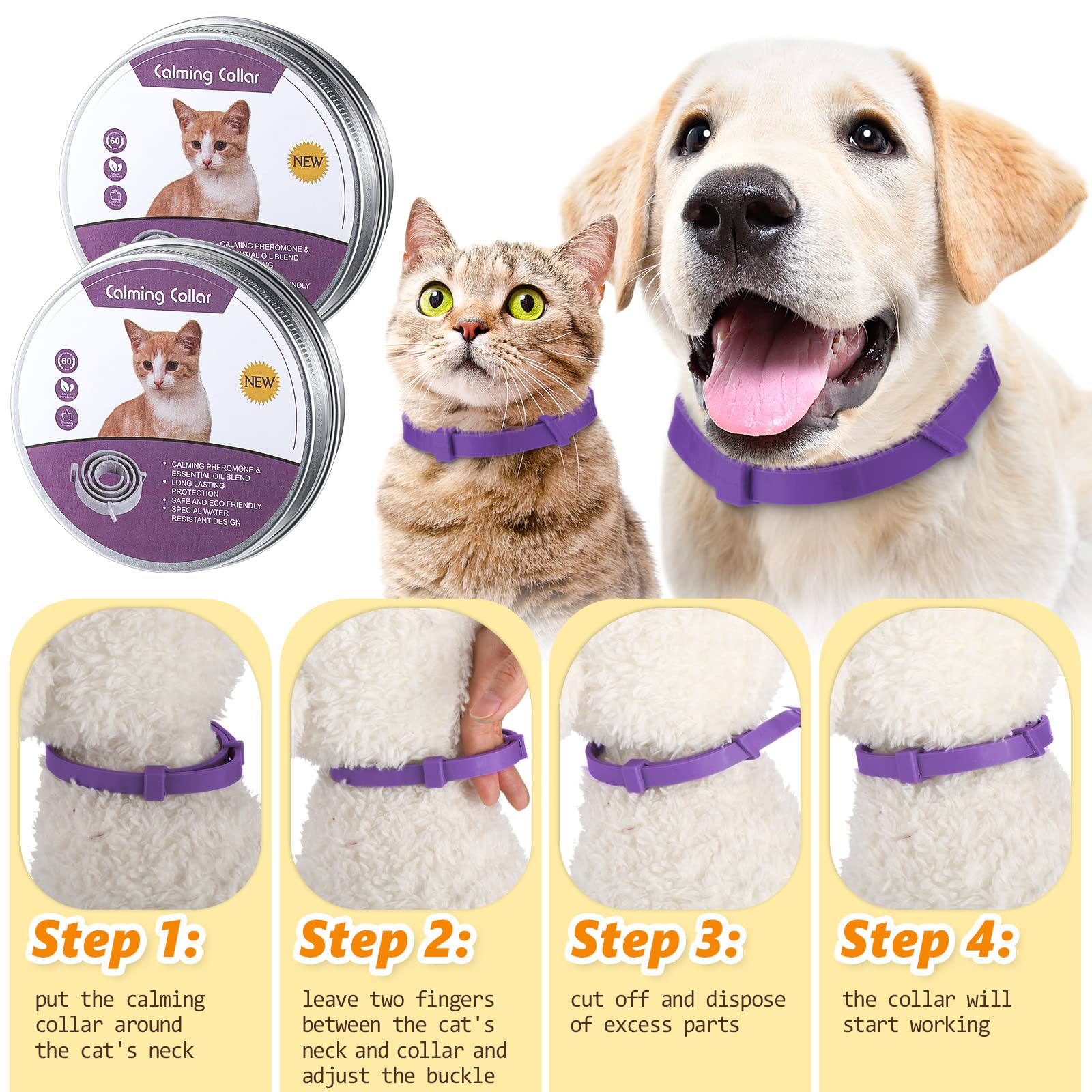 Qualirey 3 Pcs Cat Adjustable Calming Collar, Reduce Anxiety Cat Collars For Pets, Calm Collar Pacify Kitten, Suitable For Small