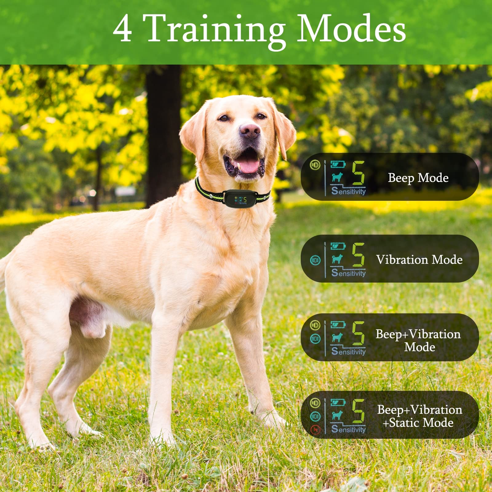 Seahighpet Rechargeable Dog Bark Collar: Anti Barking Collar With 5 Adjustable Sensitivity Smart Triggering No Bark Collars For Small Medium Large Dogs With Beep | Vibration | Shock