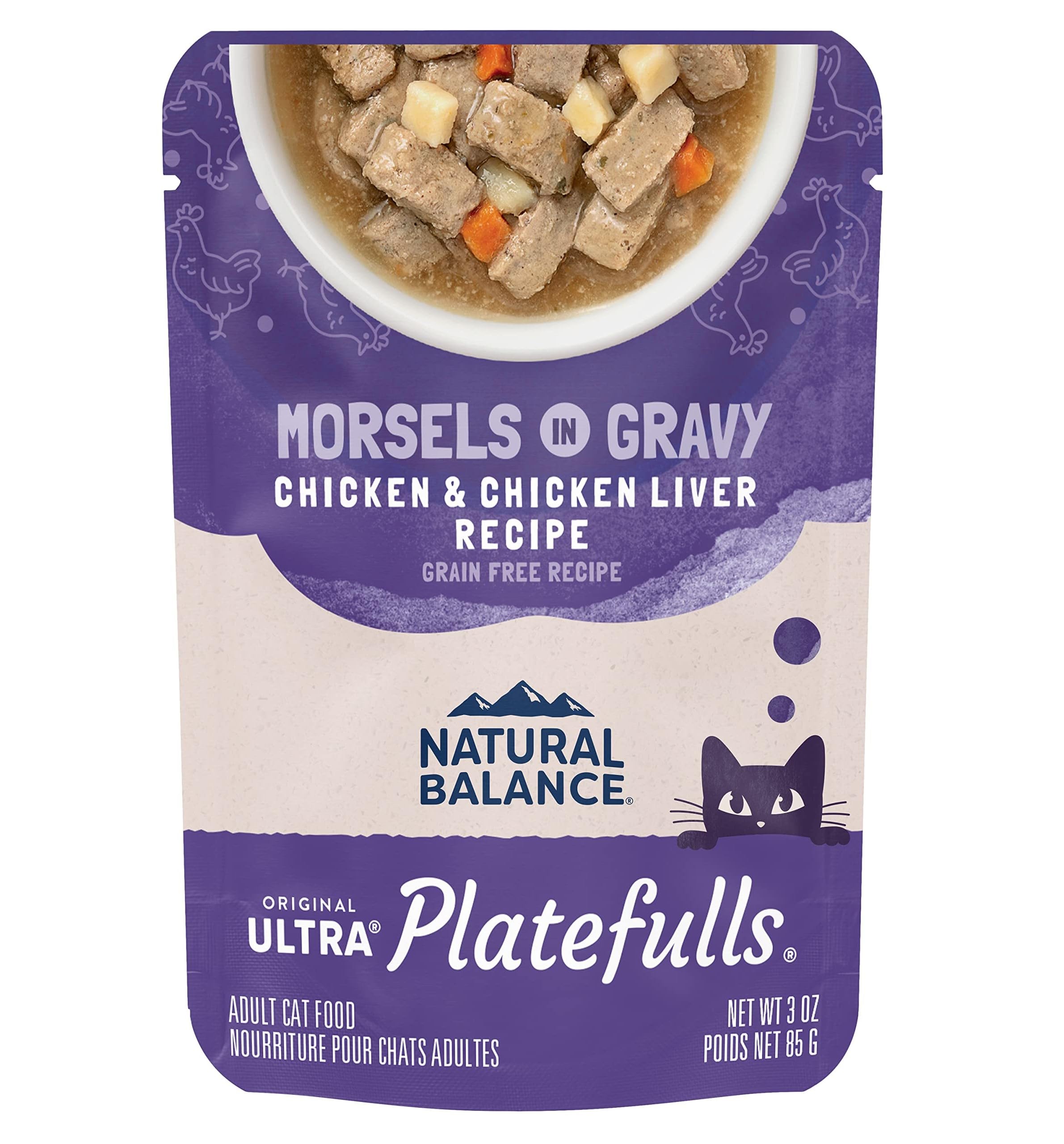 Natural Balance Original Ultra Platefulls Adult Grain-Free Wet Cat Food, Chicken & Salmon Recipe, 3 Ounce Pouch (Pack of 24)