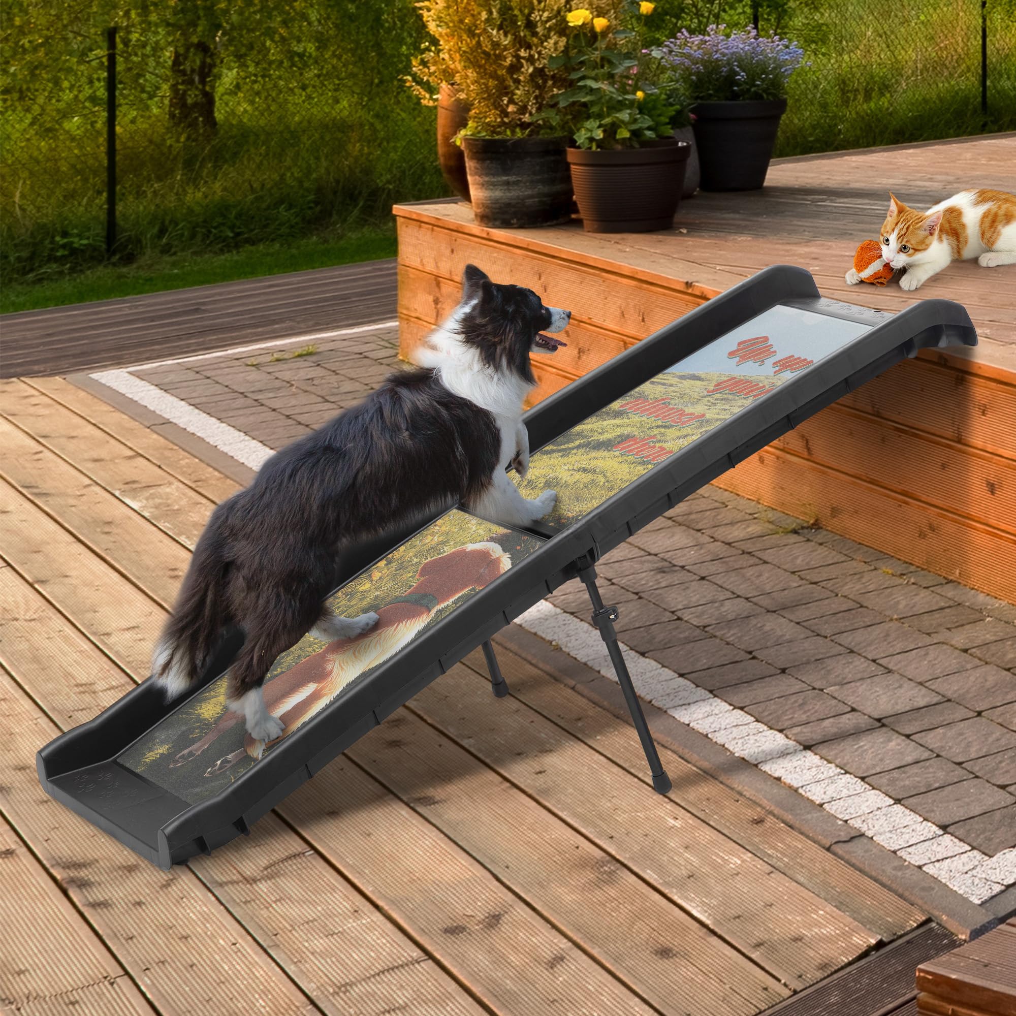 Coziwow Foldable Dog Car Ramp With Adjustable Support Legs,Non-Slip Surface Pet Ramp For Large Elderly Dogs Cats,With Decorative