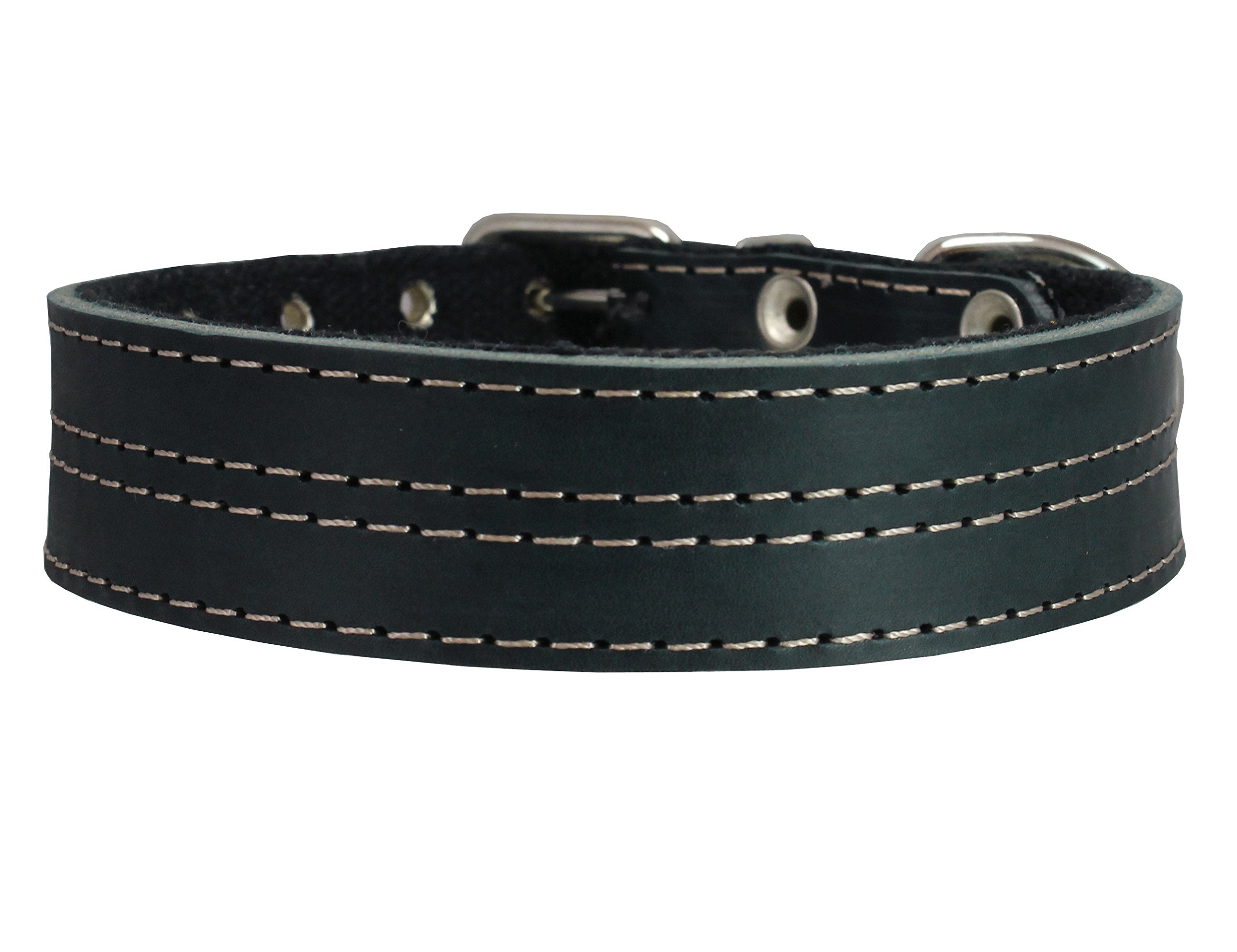 Genuine Leather Dog Collar, Padded, Black 1.5' Wide. Fits 22.5'-26.5' Neck Size Great Dane Mastiff