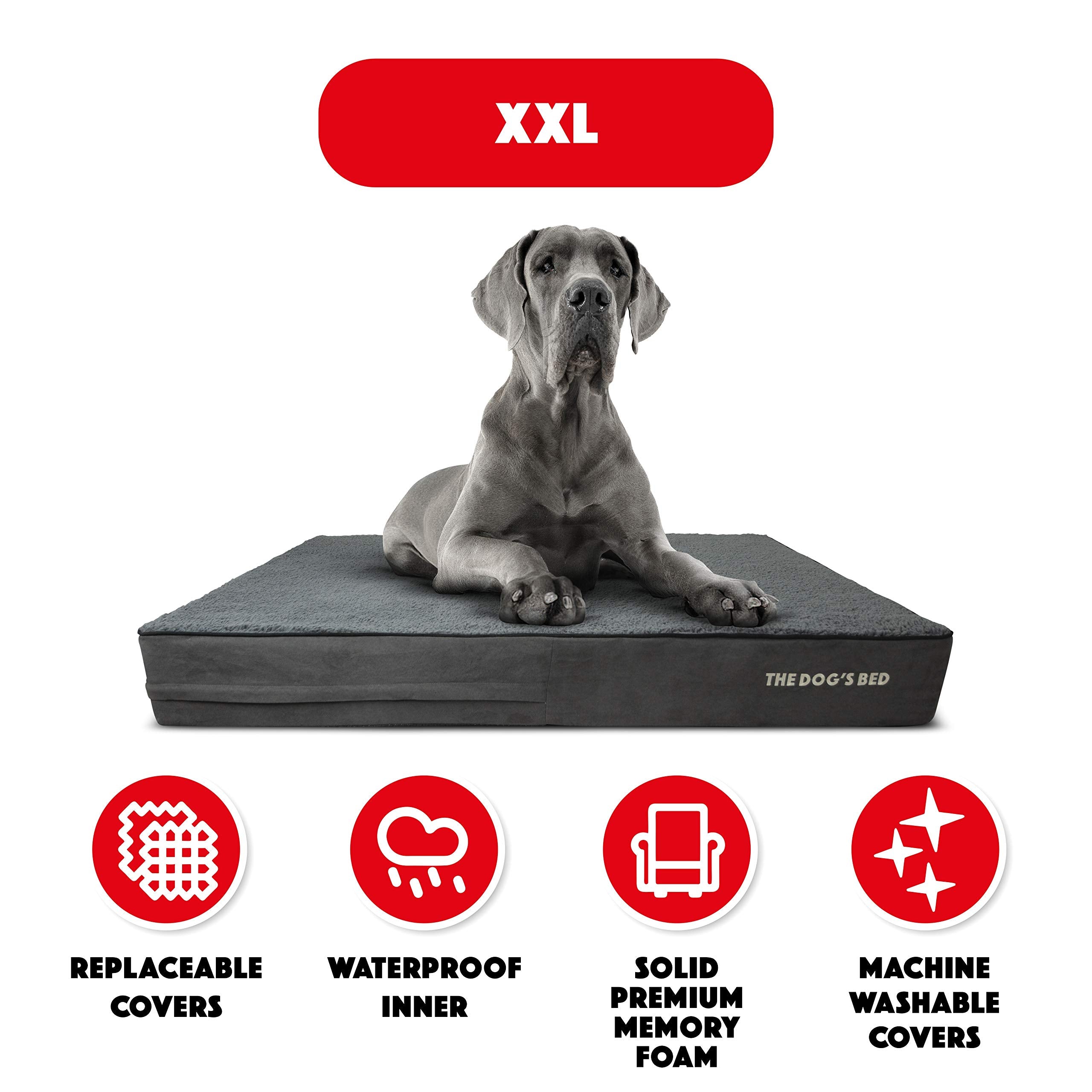 The Dogs Bed Orthopedic Memory Foam Dog Bed, XXL Grey Plush 54x36, Pain Relief for Arthritis, Hip & Elbow Dysplasia, Post Surger