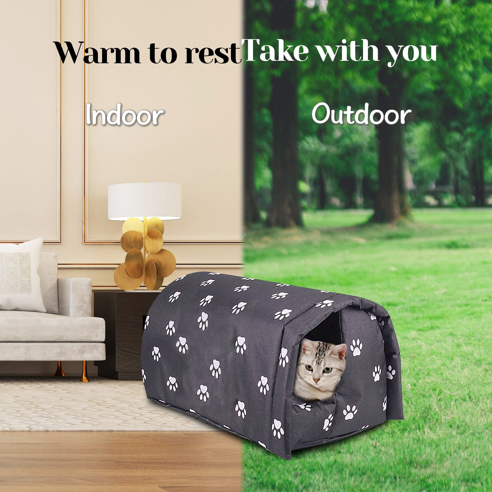 Fhiny Stray Cats Shelter, Waterproof Outdoor Cat House Foldable Warm Pet Cave For Winter Wild Animal Tent Bed Anti-Slip Kitten C