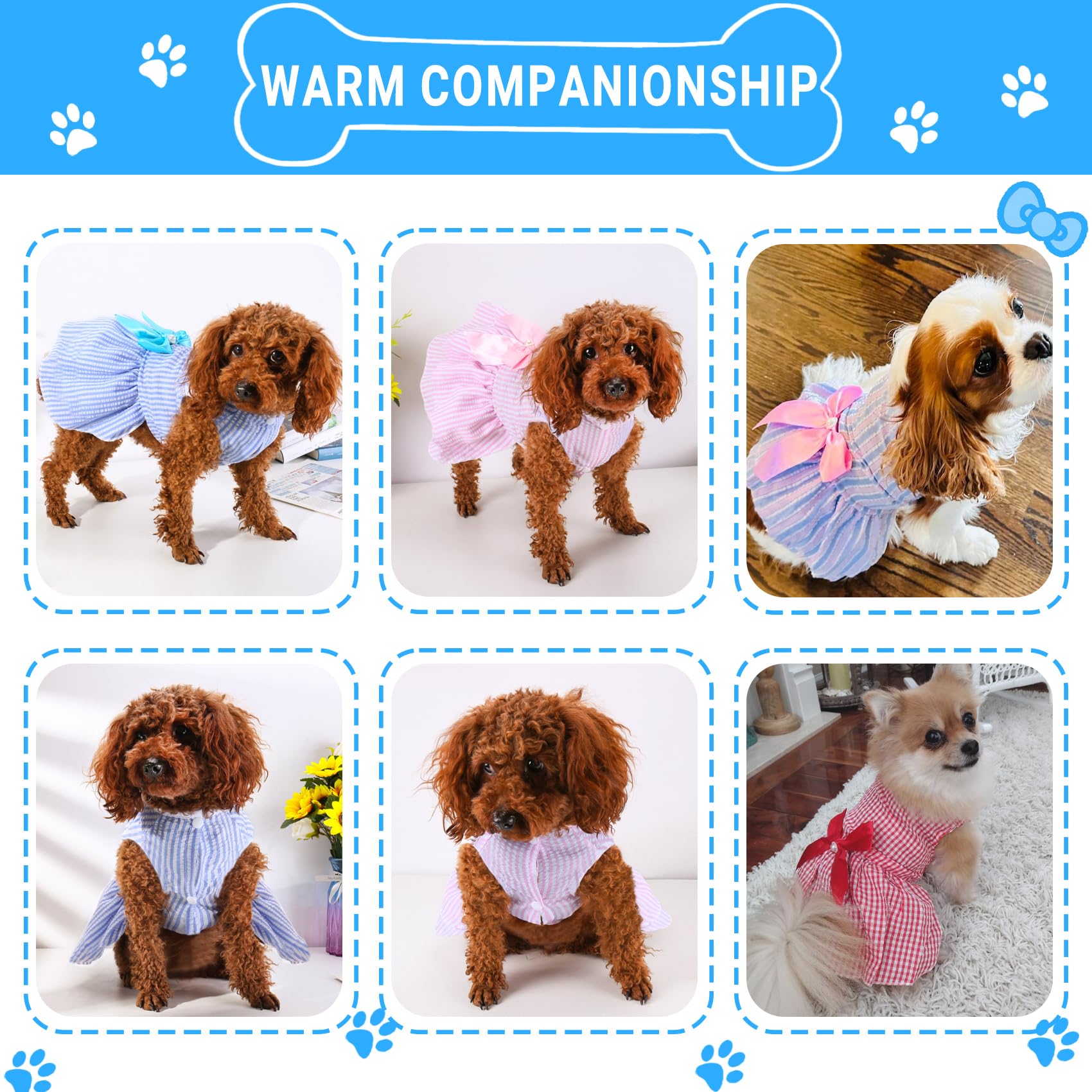 Tapbull Dog Dresses, Fashionable Pet Dog Clothes, Cute Cat Birthday Dress Outfit (Blue/Red/Pink/Pink-Blue/Yellow-Blue 5-Pack), L