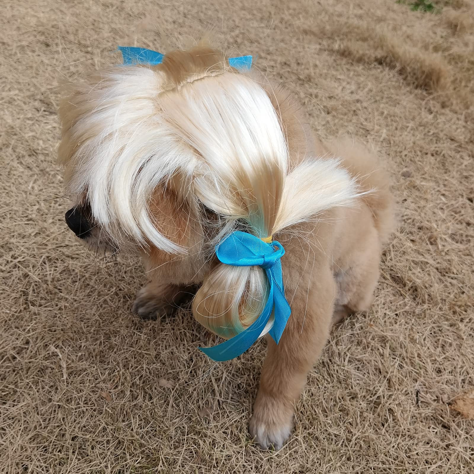 TESSVEYA Golden Braid Dog Wig - Funny Cosplay Accessory for Small, Medium & Large Dogs - Perfect for Halloween, Christmas & Parties