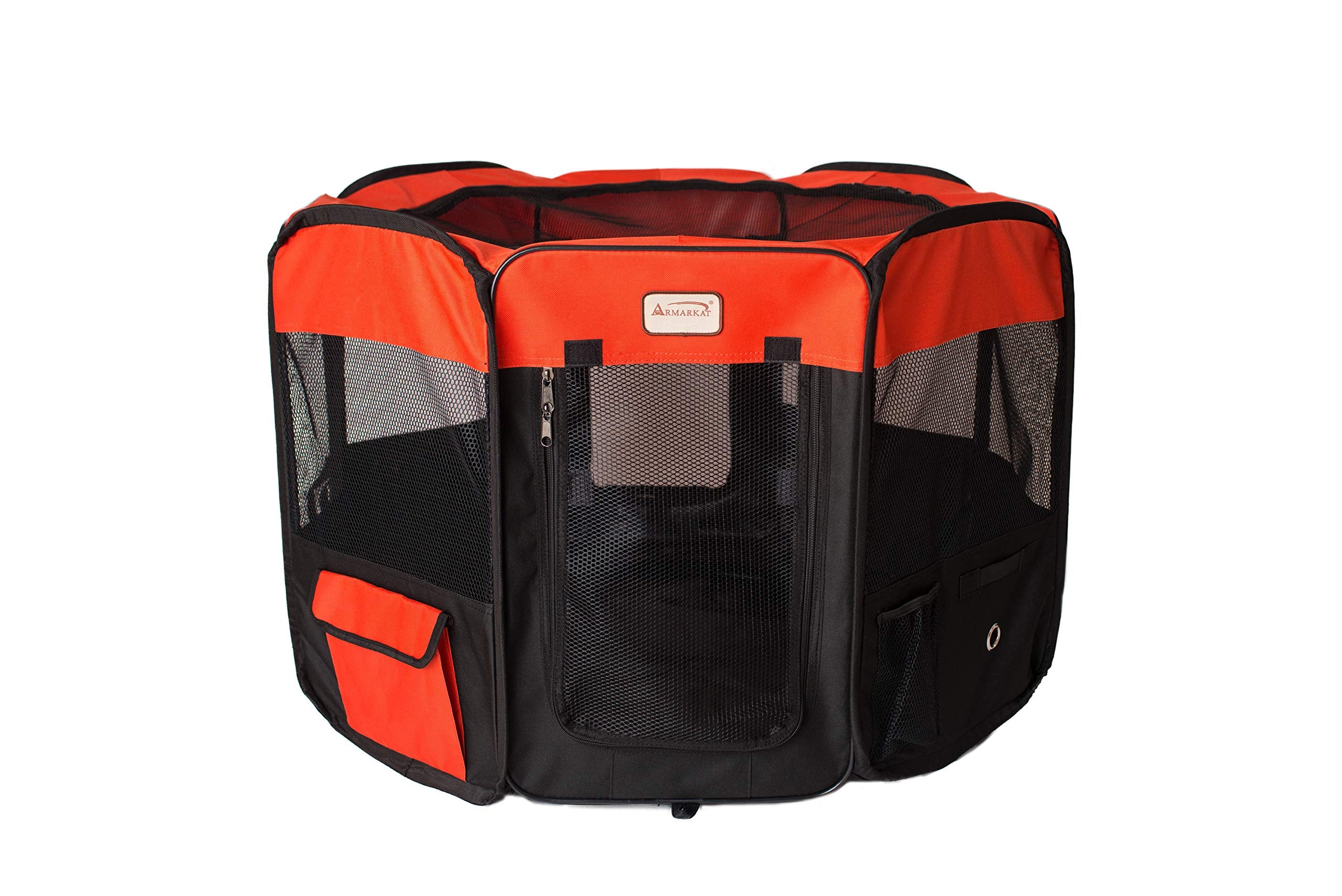 Armarkat Model PP002R-M Portable Pet Playpen in Black and Red Combo, Medium