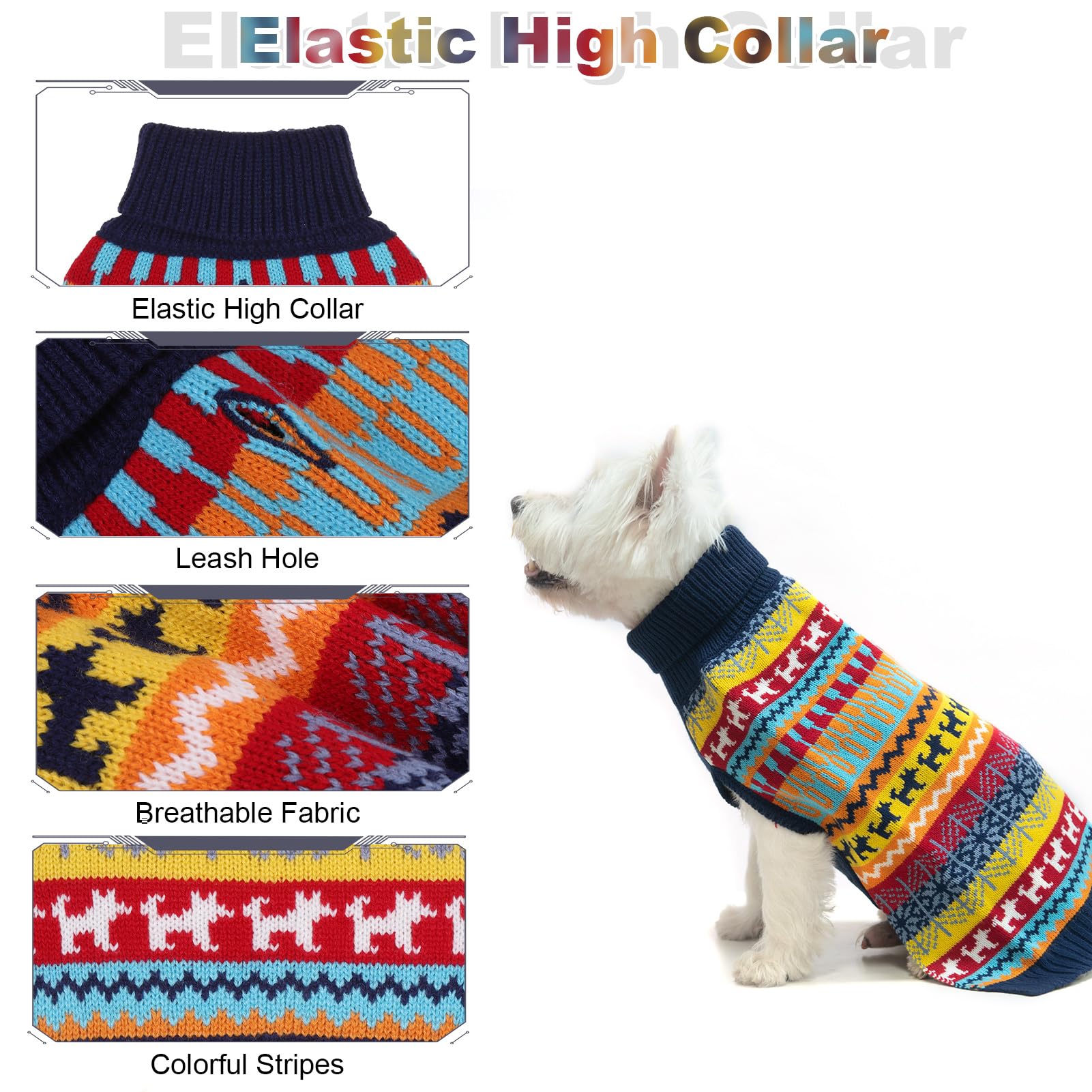 Mihachi Dog Sweater - Winter Coat Apparel Clothes with Colorful Stripes for Cold Weather