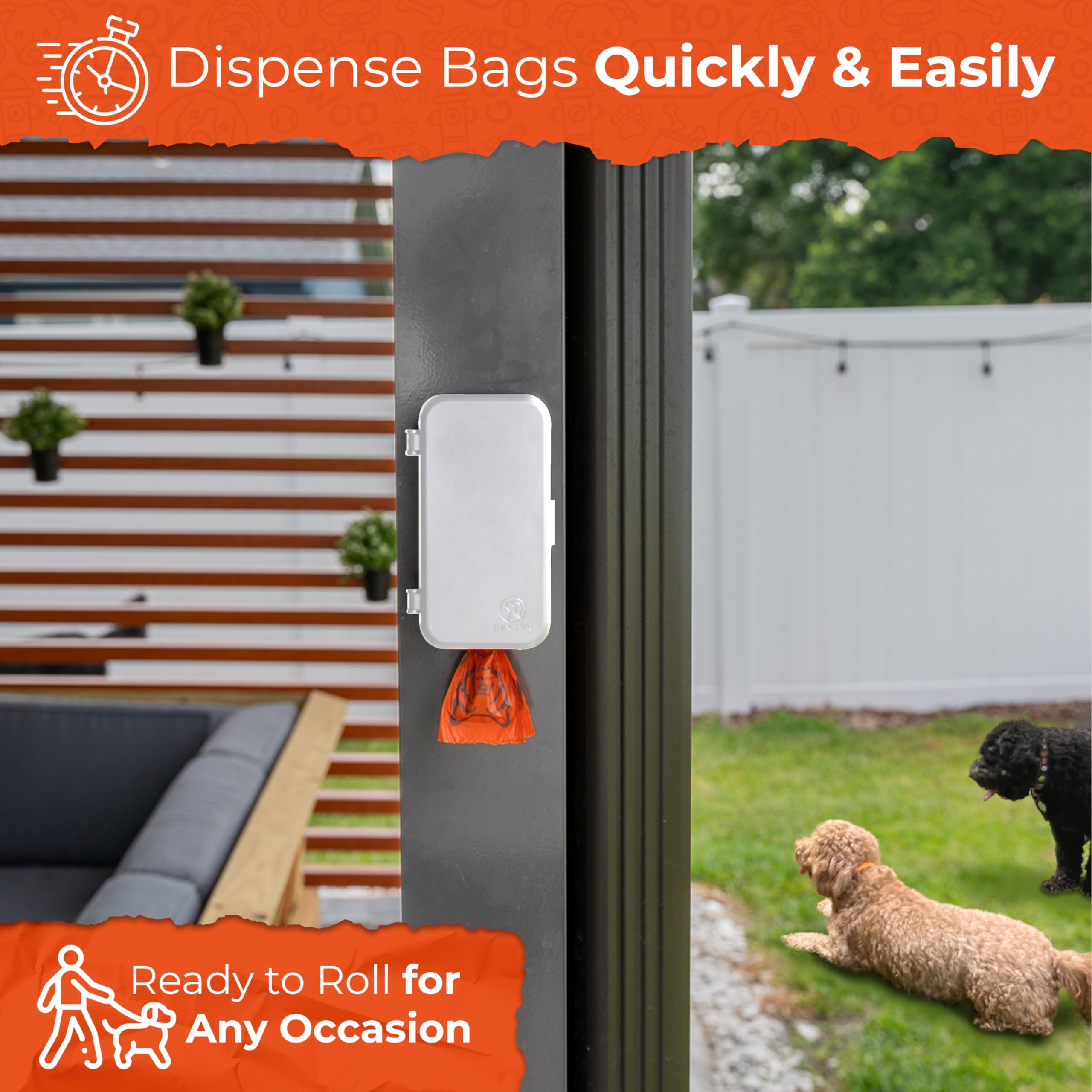 Pexter Dog Poop Bag Dispenser - Outdoor or Indoor Pet Waste Bag Dispenser Station - Stick-On or Screw-On Wall Mount - Poop Bags