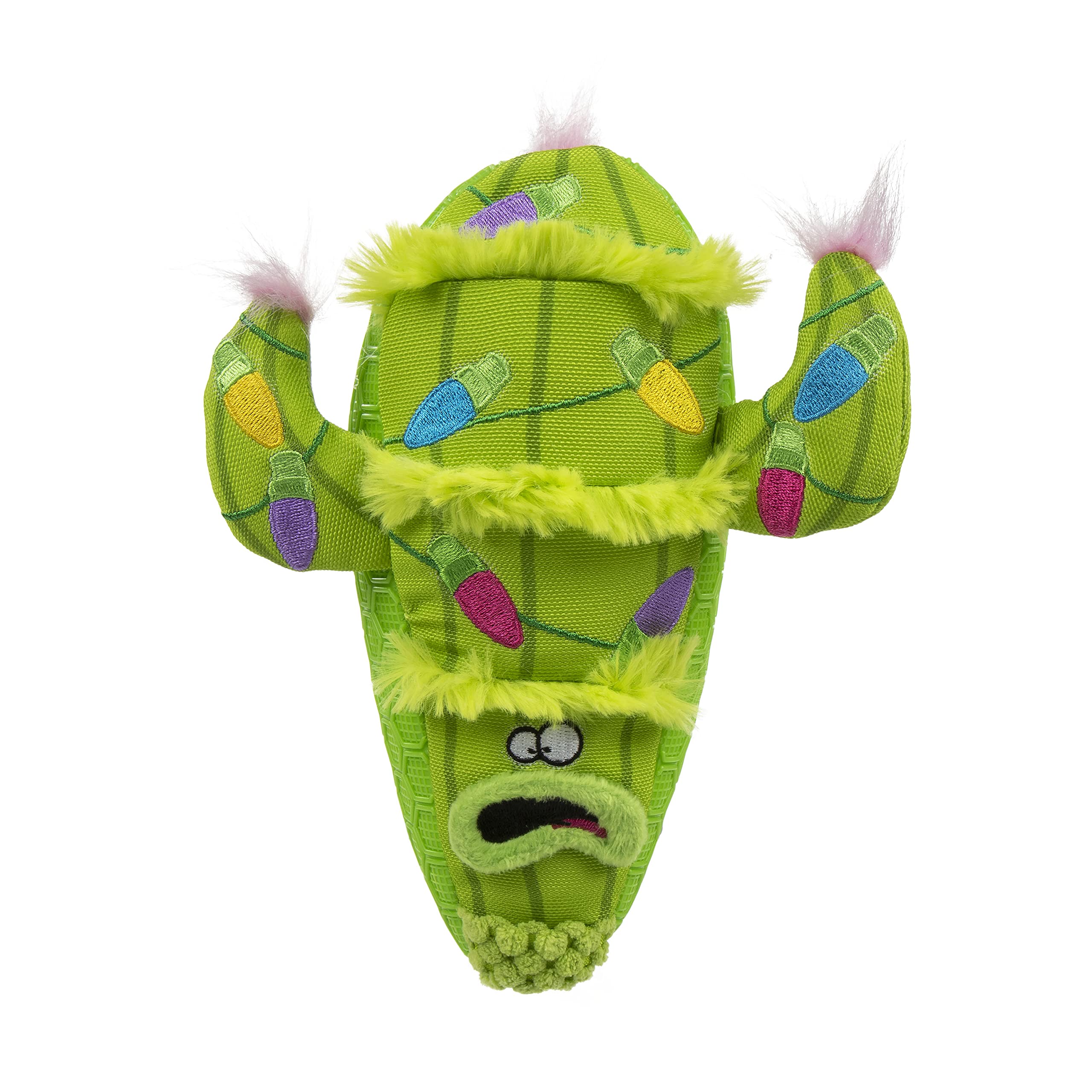 Godog Holiday Collection Mixed Materials Tpe-Plush Holiday Cactus Squeaky Dog Toy, Chew Guard Technology - Green, One Size