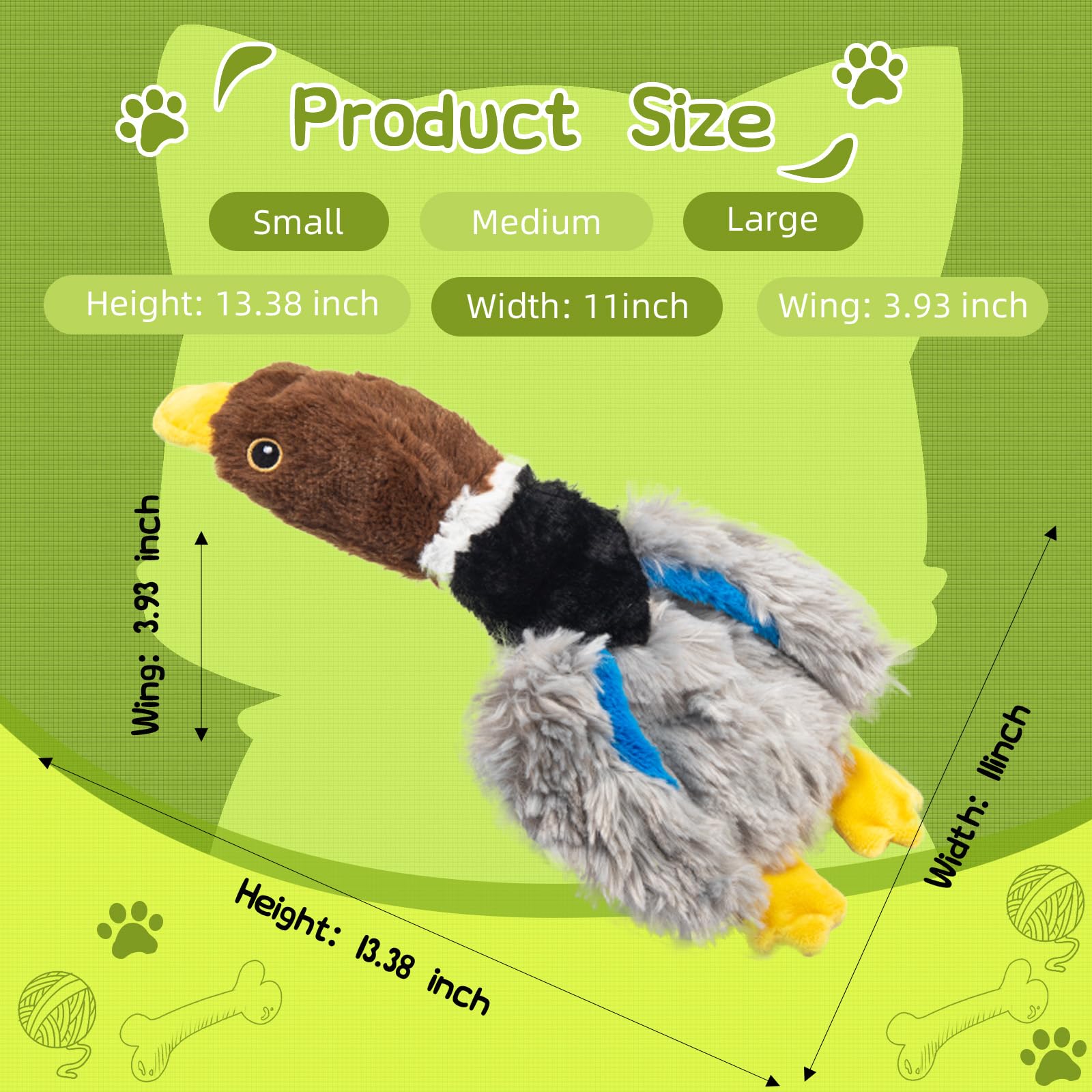 Calibonbon Extra-Plush Duck Dog Toy with 2 Squeakers & Crinkle - No Stuffing Gentle Chewer Squeaker for Calming Play, Soft Toy f