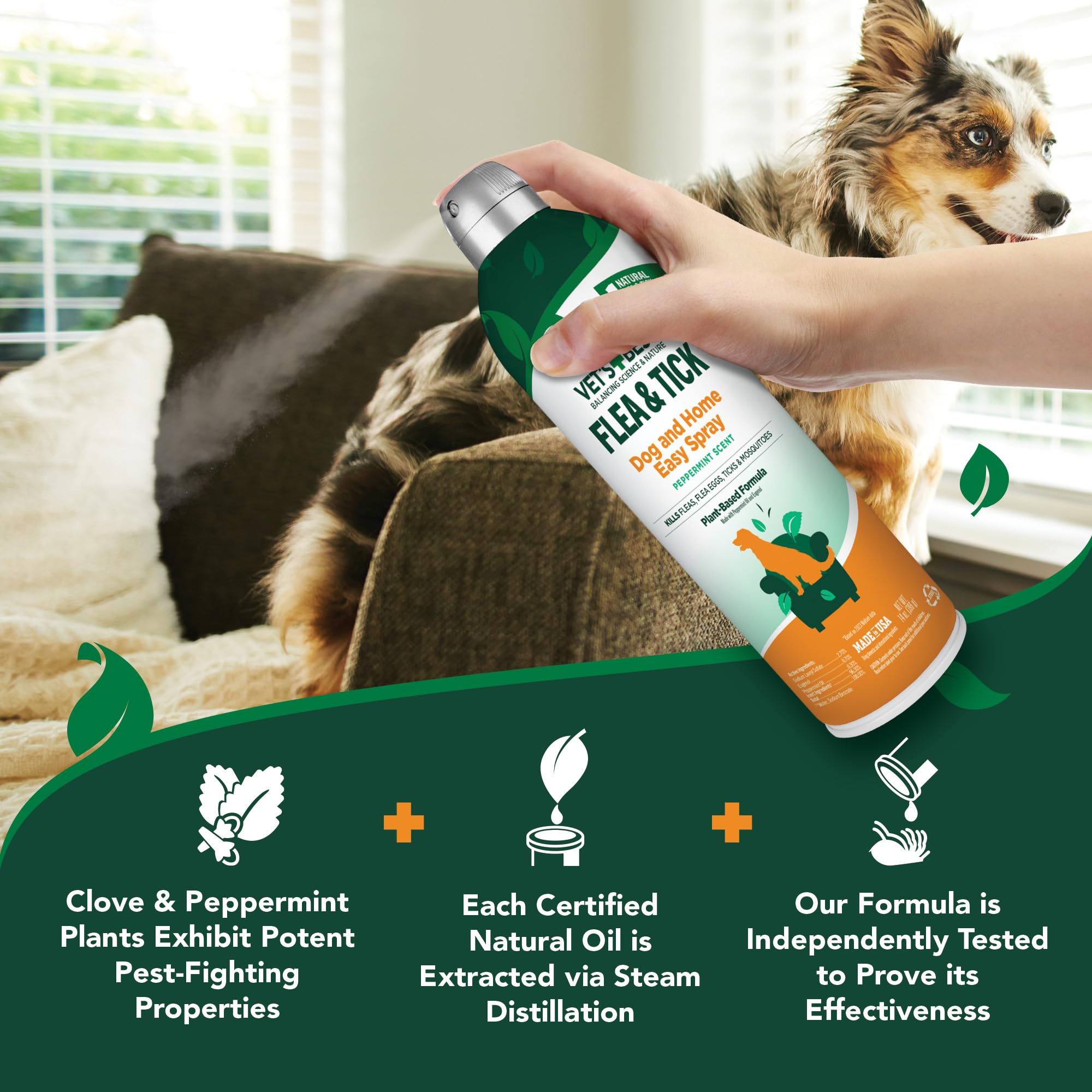 Vets Best Flea and Tick Home Spray, Dog Flea and Tick Treatment for Home, Plant-Based Flea and Tick Prevention for Dogs, Dog Fl