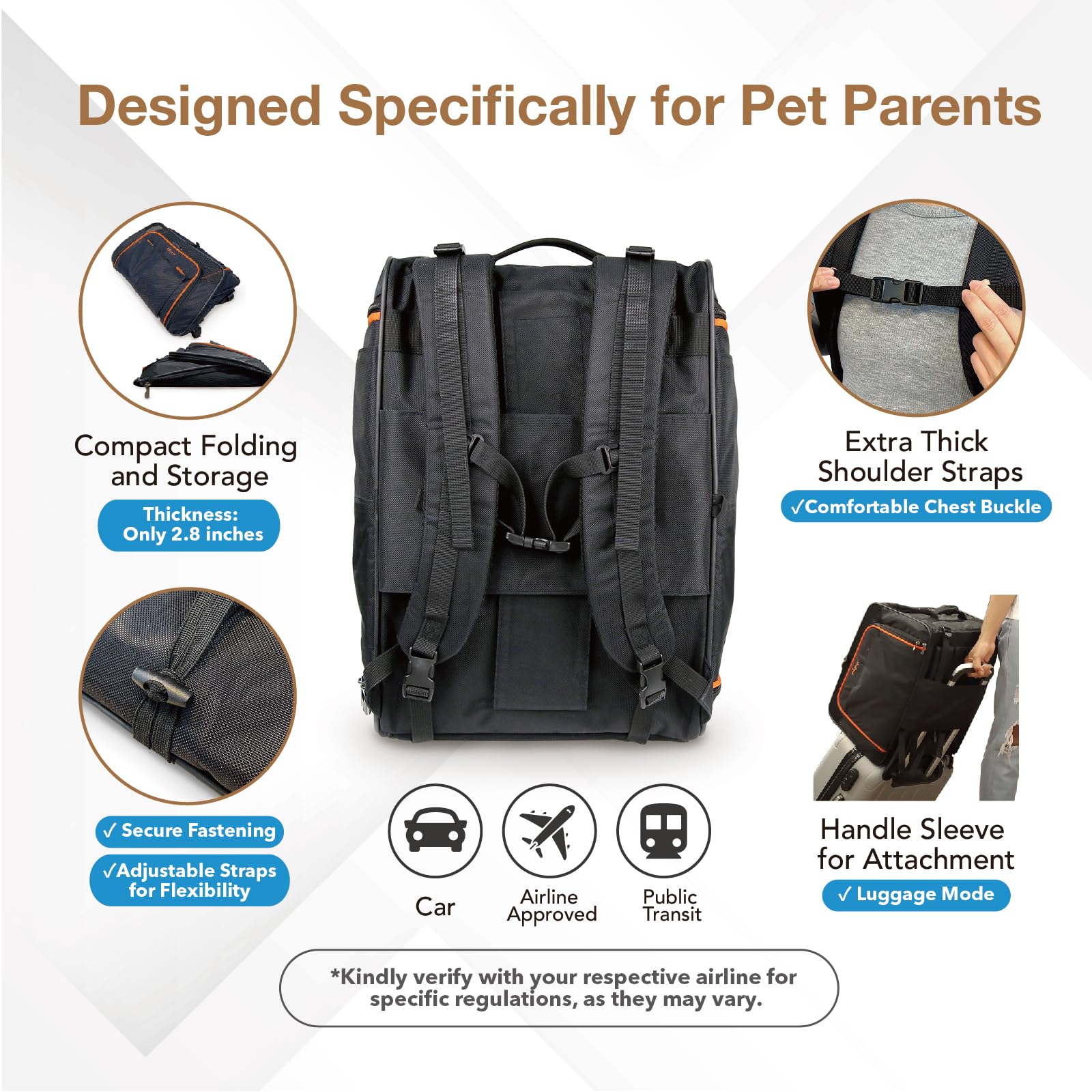 Ibiyaya - Compact 3-In-1 Convertible And Foldable Small Pet Carrier And Stroller Combo System, Travel Friendly Cat Stroller And