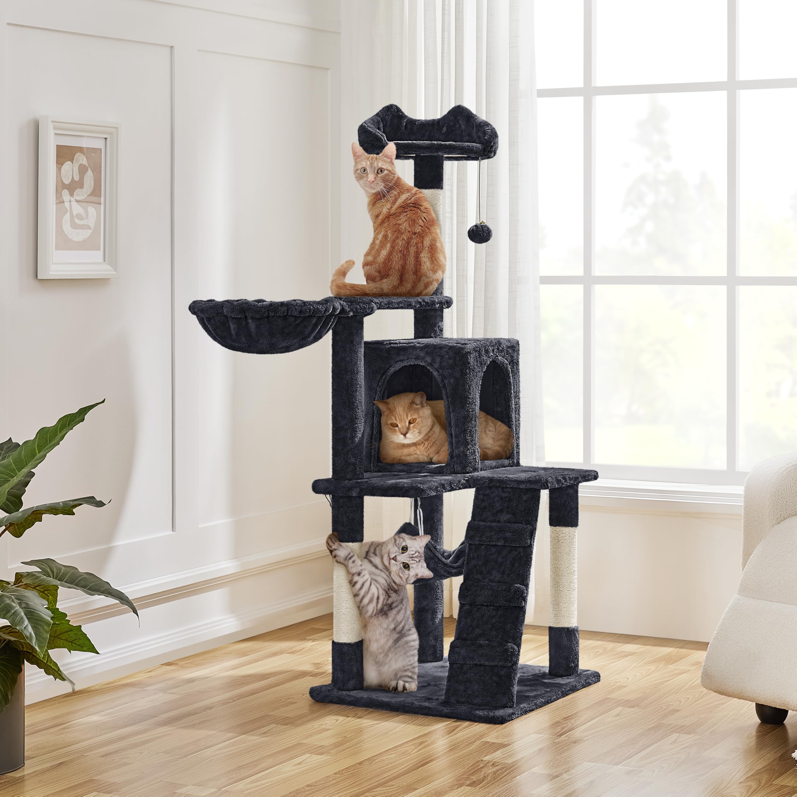 Yaheetech 51In Cat Tree Cat Tower As Activity Center, Indoor Cats And Kittens Playing House With Funny Hammock Tunnel Scratching Post