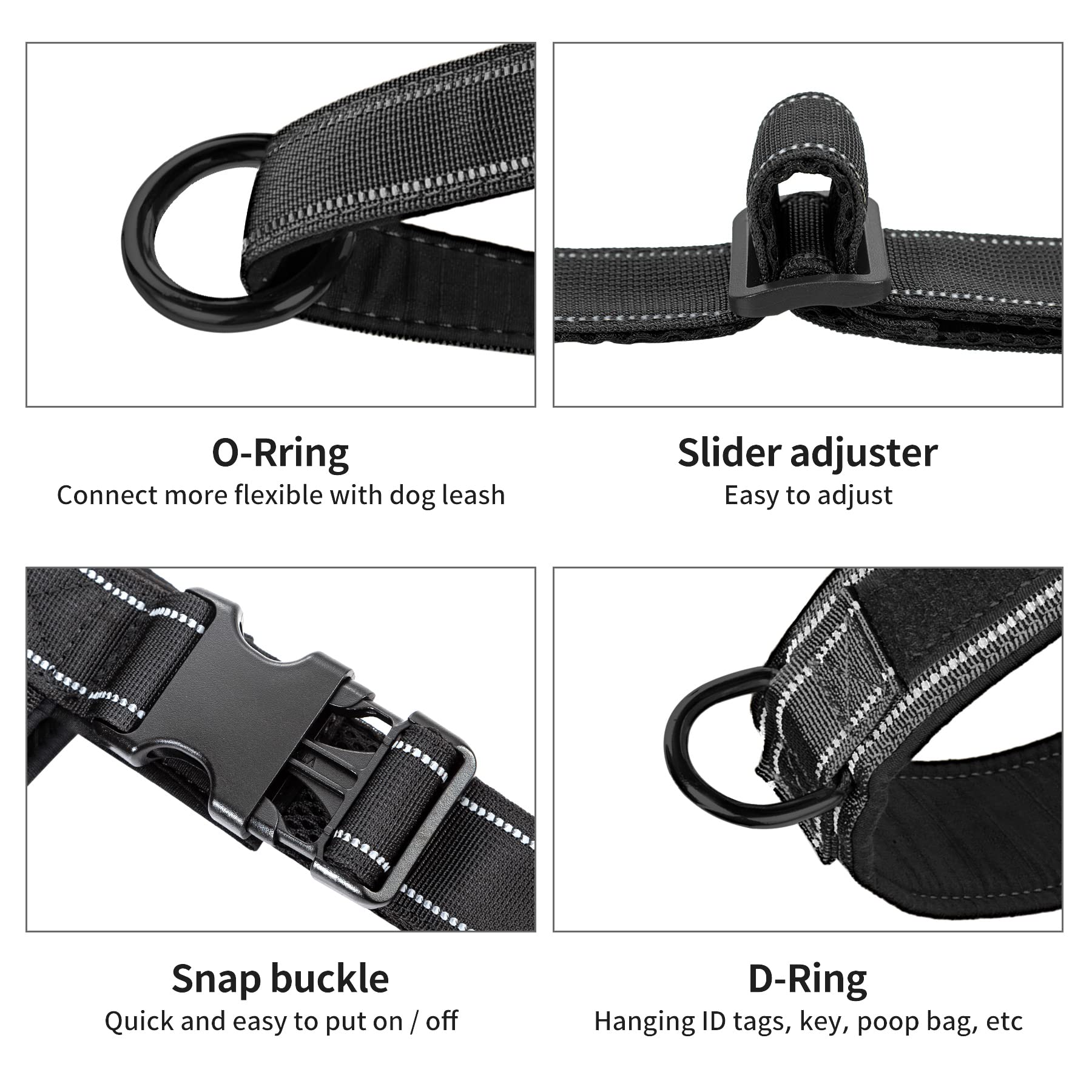 Annchwool No Pull Dog Harness with Padded Handle & 5 Ft Leash, Reflective, Escape Proof, Size S, Black Set, Model DH-DL-01Bk-S