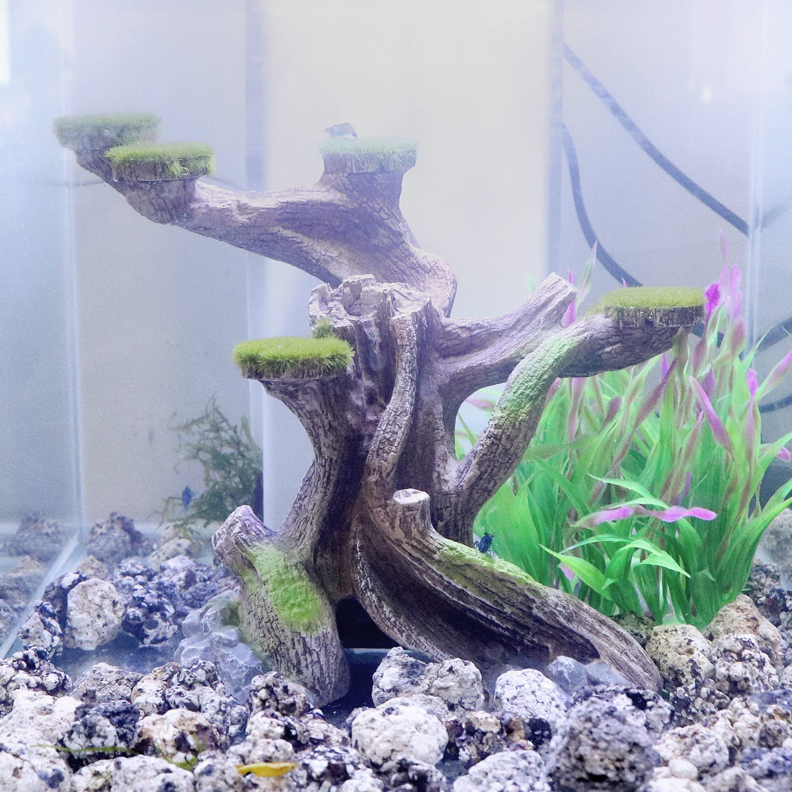 Relaqcc Reptile Decor Aquarium Decorations Artificial Moss Resin Fish Tank Rocks Simulation Hollow Tree Leopard Gecko Trunk Acce