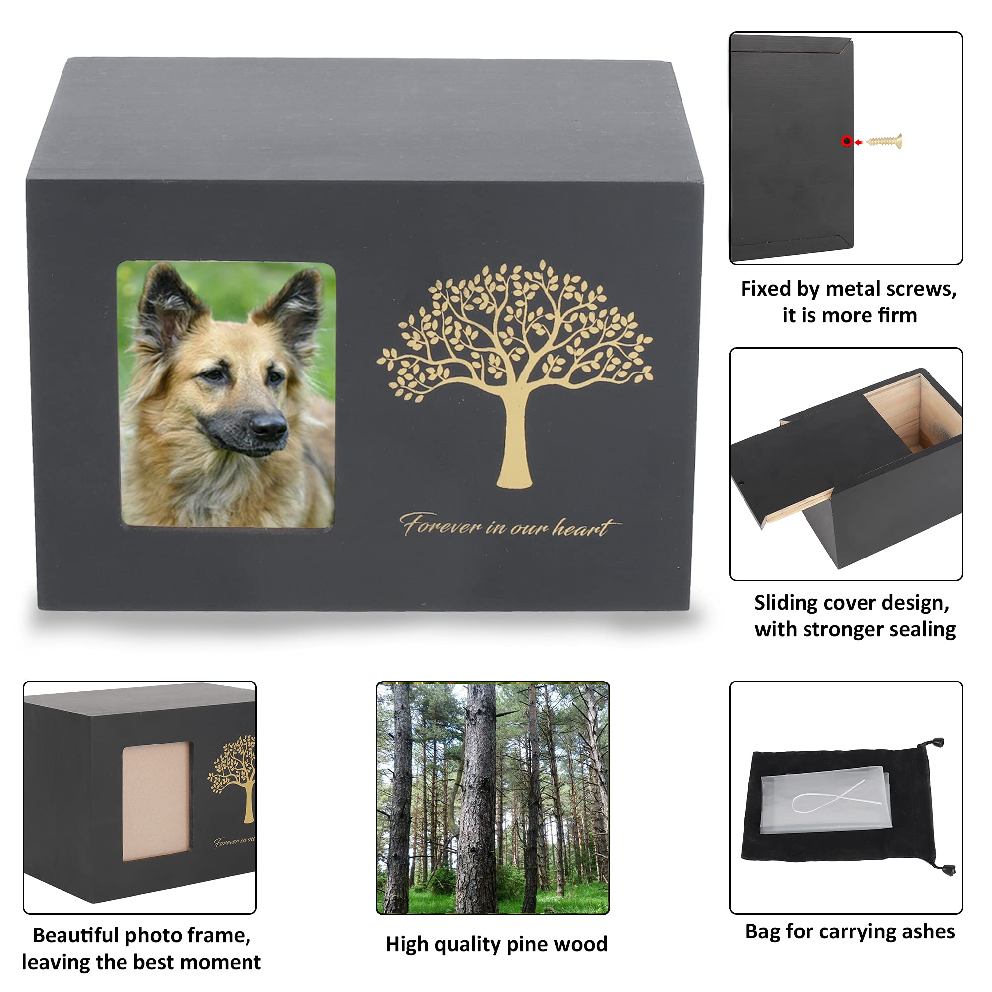 Newdream: Medium Black Dog Urn For Ashes With Forever In Our Hearts,With Photos Suitable For Dogs Under 100 Lbs.