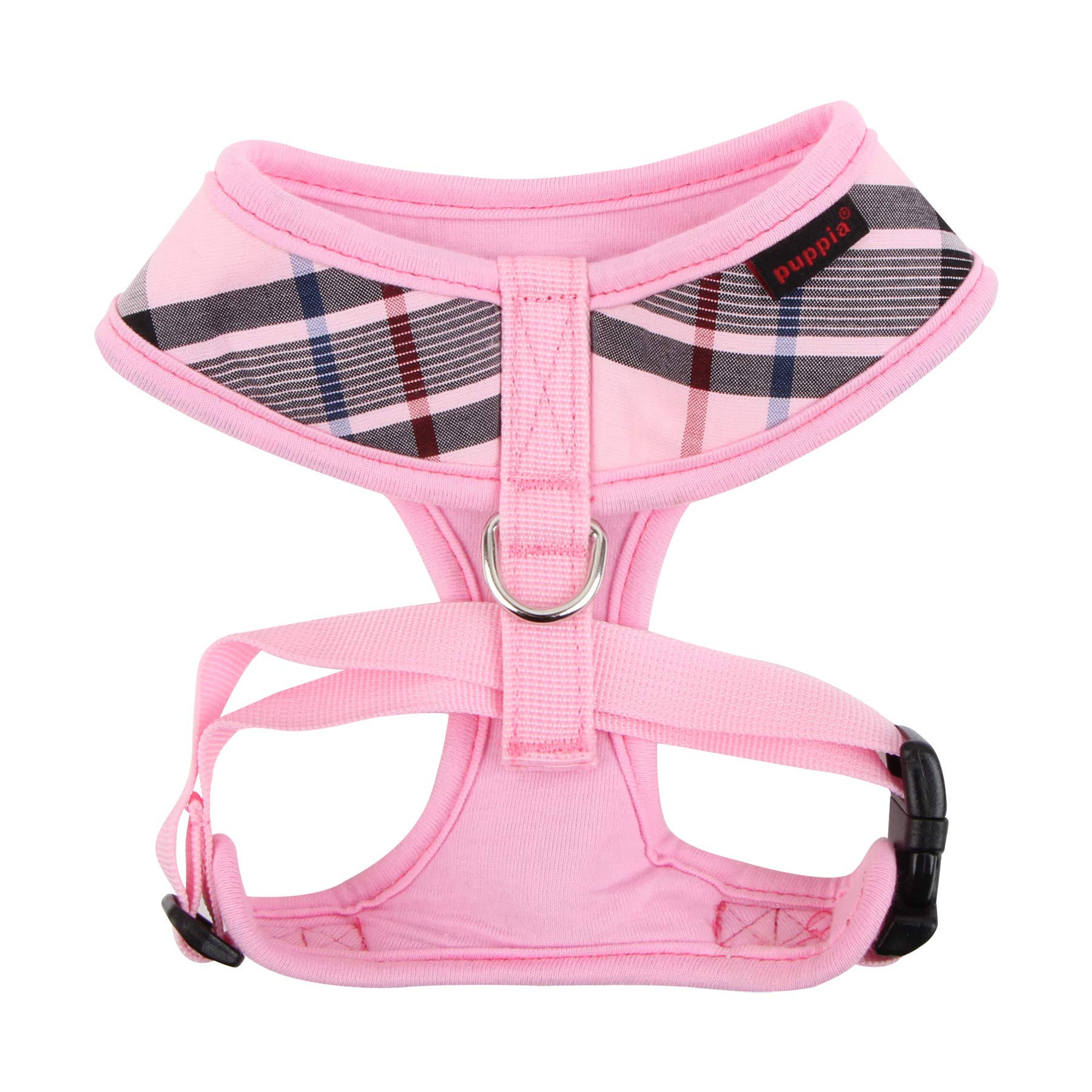 Puppia Junior Over-The-Head Dog Harness Checkered Pattern No Choke No Pull Adjustable Chest Belt Walking Training For Small And Medium Dog, Large, Pink