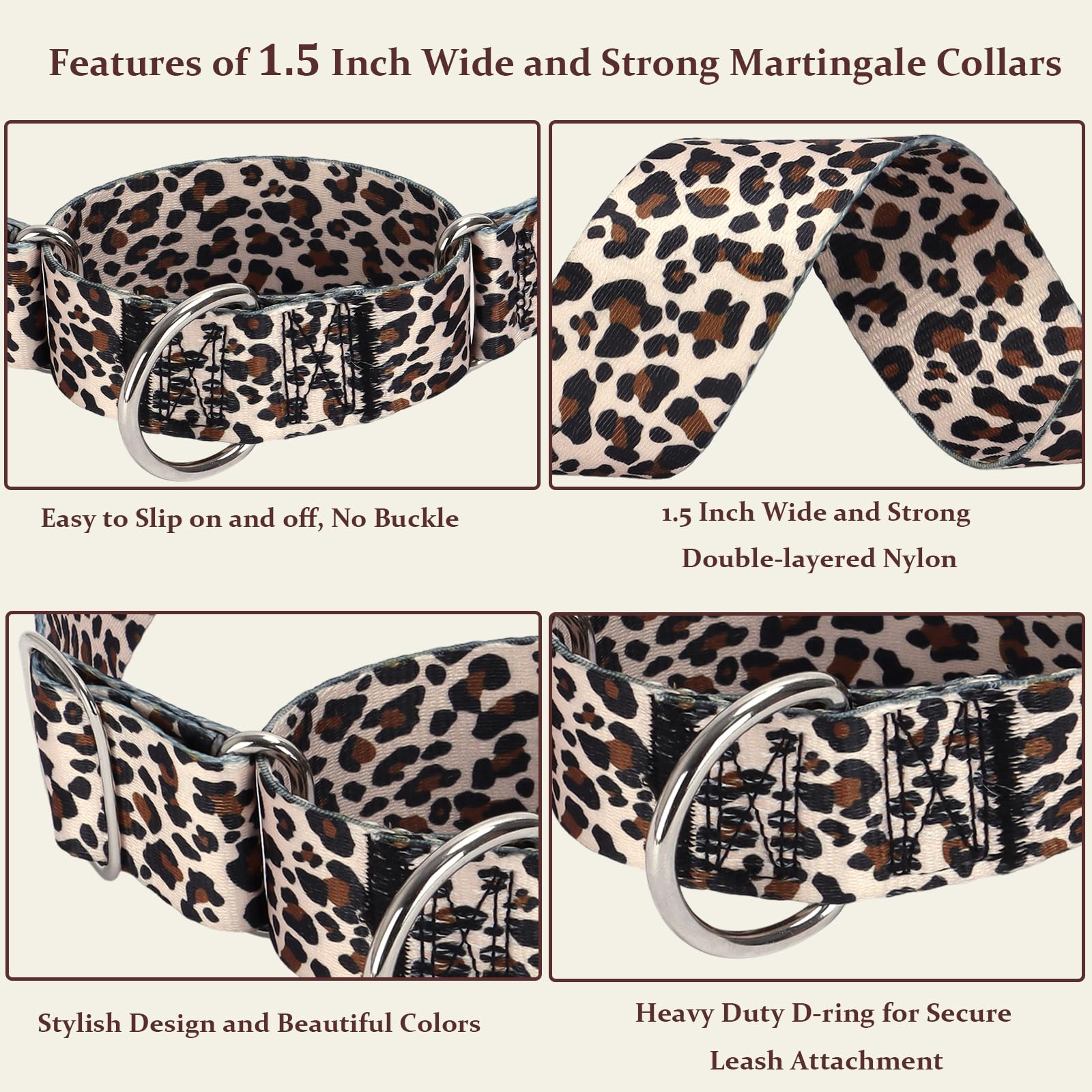 1.5 Inch Martingale Collar For Dogs - Dog Training - Big, Wide & Thick Dog Collar - Escape-Proof, Durable And Comfortable- For L