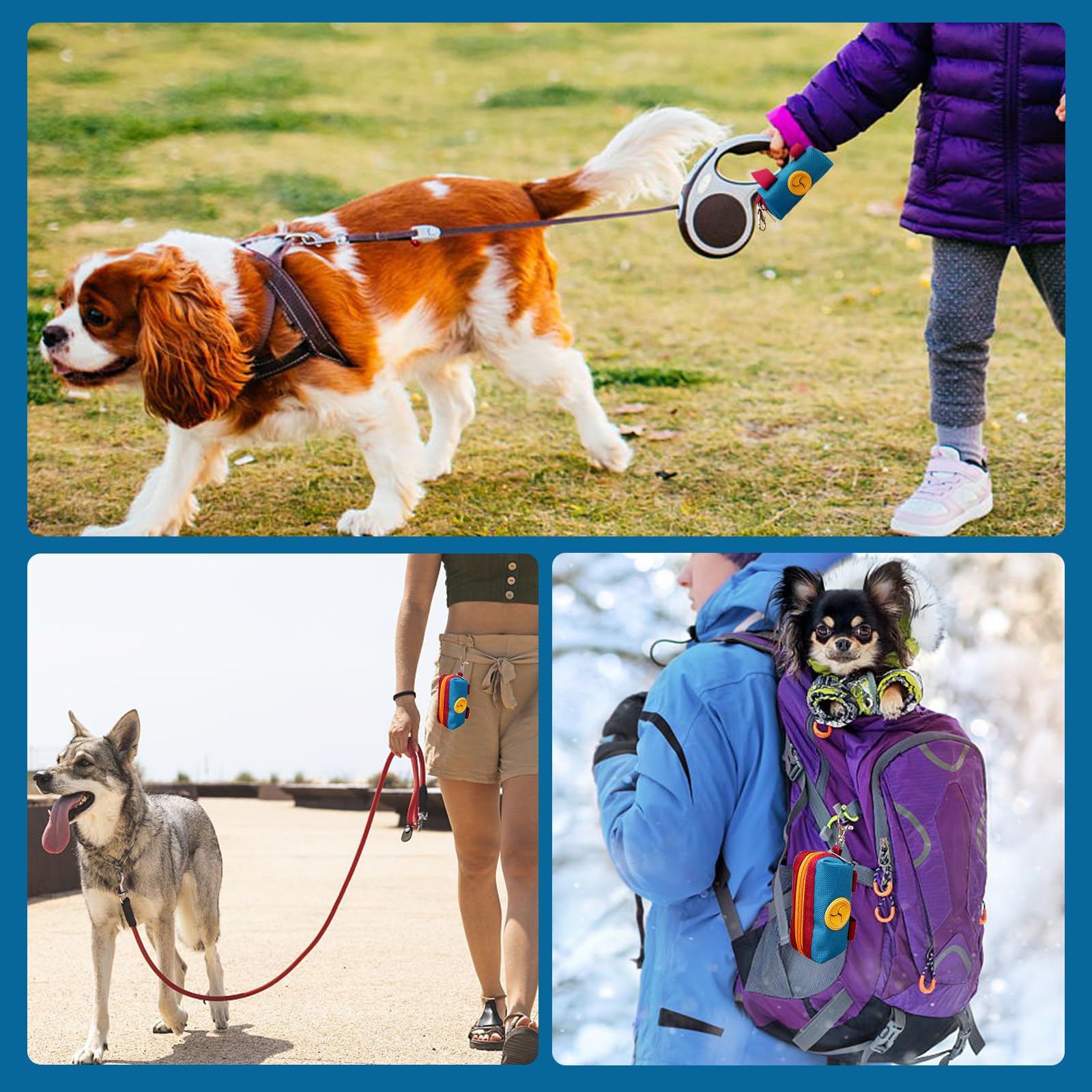 Lepawit Dog Poop Bag Holder Zippered Pouch, Portable Dog Poop Bag Dispenser With 1 Metal Clip, Fashion Color Matching Canvas Was