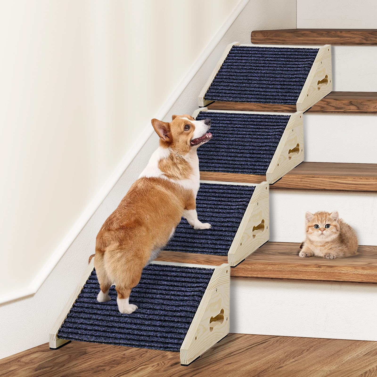 Dog Ramps For Stairs, Wooden Pet Ramp Stairs For Small Medium Large Dogs, Non-Slip Dog Pet Steps For Any Staircase, Stair Ramp F