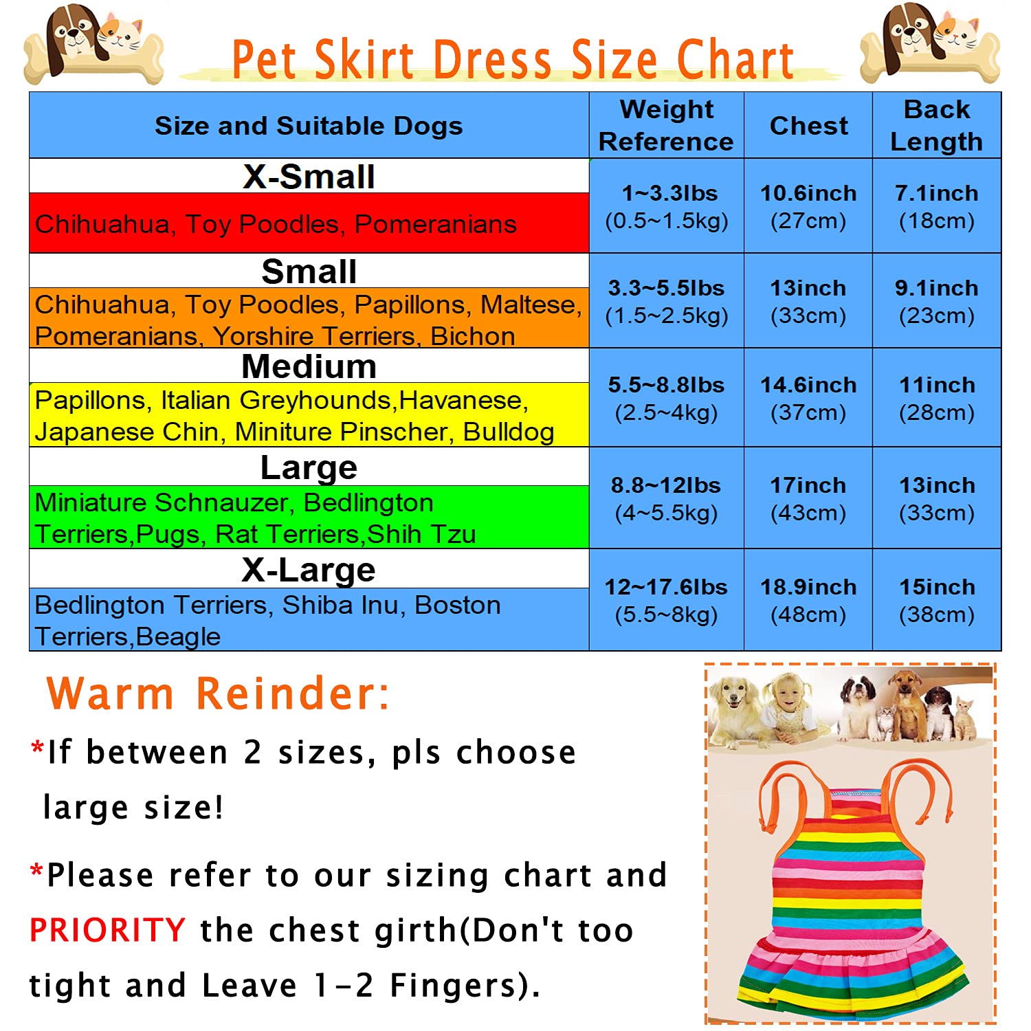 Lkex Dog Shirt Rainbow Striped Puppy Dresses Clothes Colorful Pet Sleeveless Vest T-Shirt, Summer Skirt Cute Girls Tether Dress Outfits For Small Medium Dogs Cat Top Costume Breathable Apparel Xs
