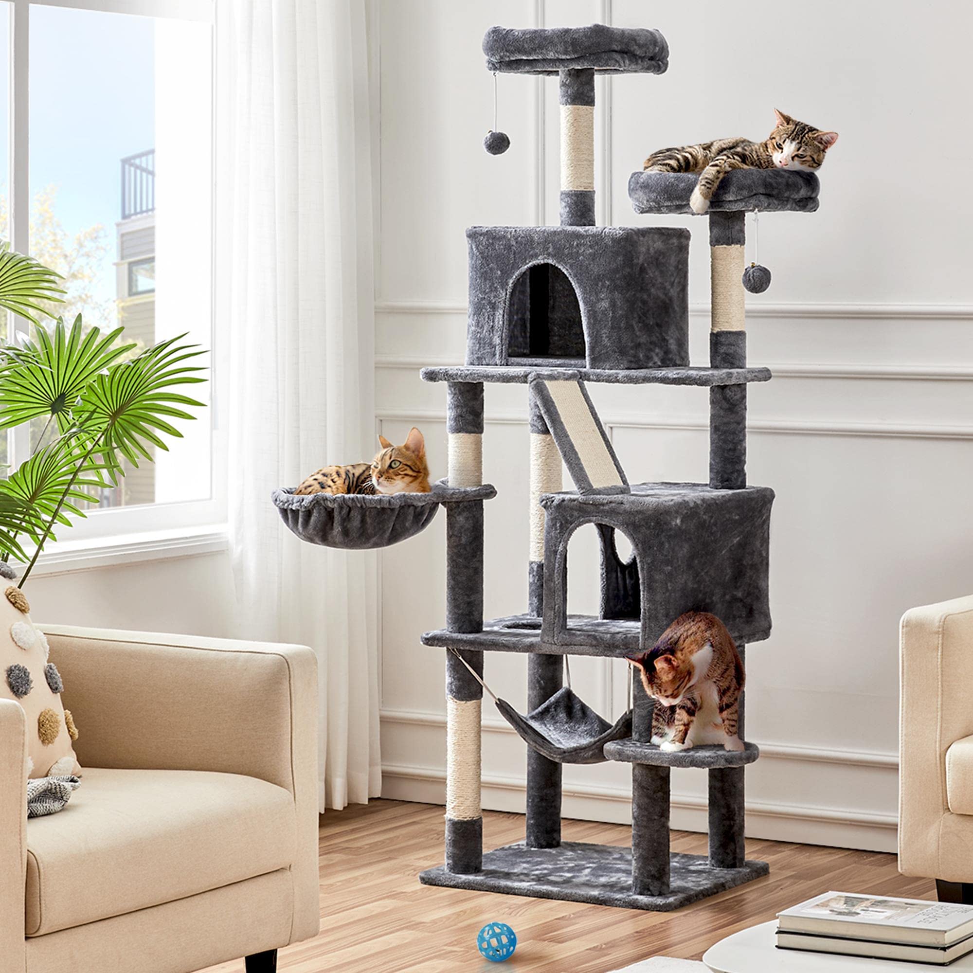 Yaheetech Cat Tree, 71.5In Cat Tower For Indoor Cats, Cat Tree With 2 Cozy Condos, 2 Padded Perches, Scratching Posts & Ramp, Ha